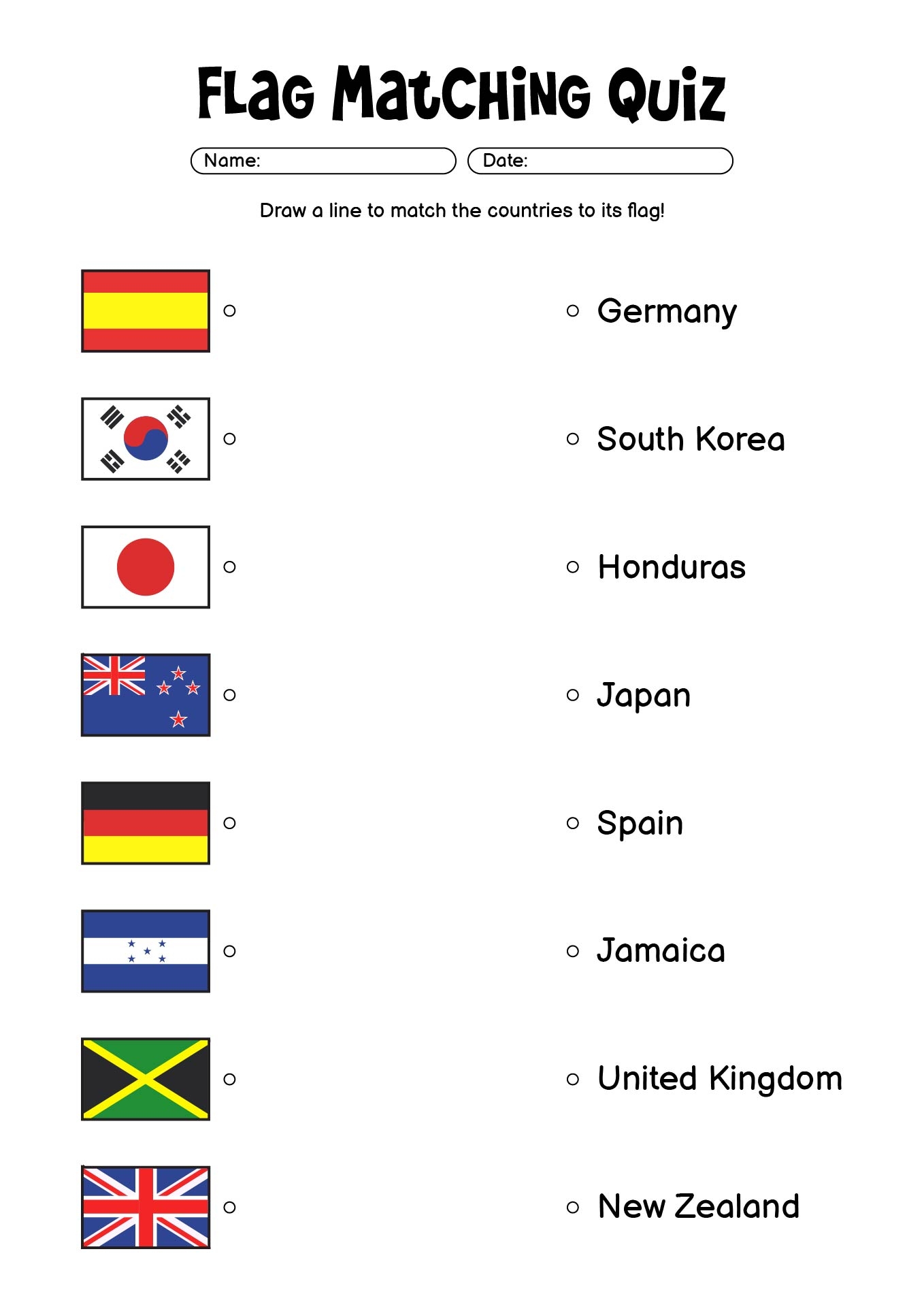 World Flags Quiz Printable