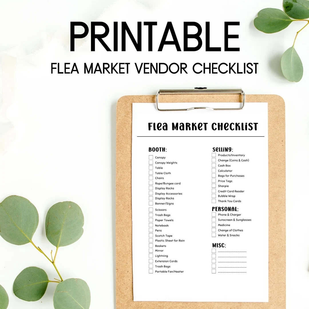 Flea Market Checklist Printable Market Vendor Checklist Craft Show Planner Craft Show Checklist Etsy