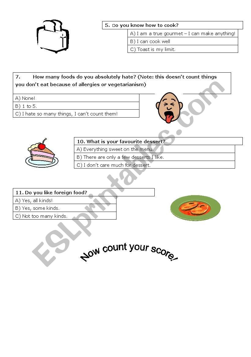 Food Personality Quiz Printable Food Personality Quiz Printable
