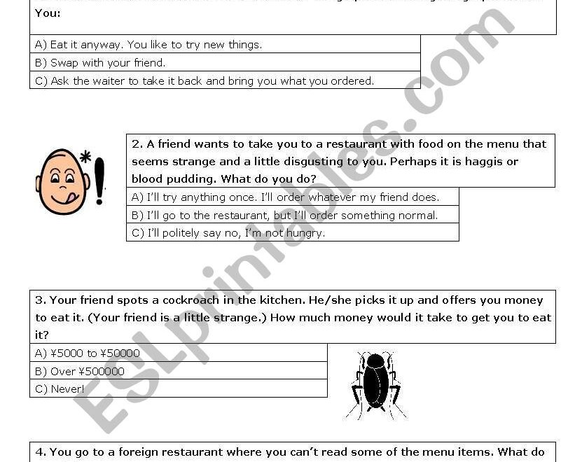 Food Personality Quiz ESL Worksheet By Bananaloaf