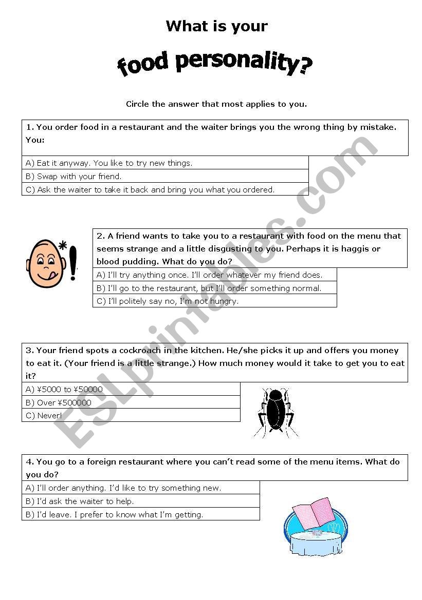Food Personality Quiz ESL Worksheet By Bananaloaf Food Personality Quiz ESL Worksheet By Bananaloaf