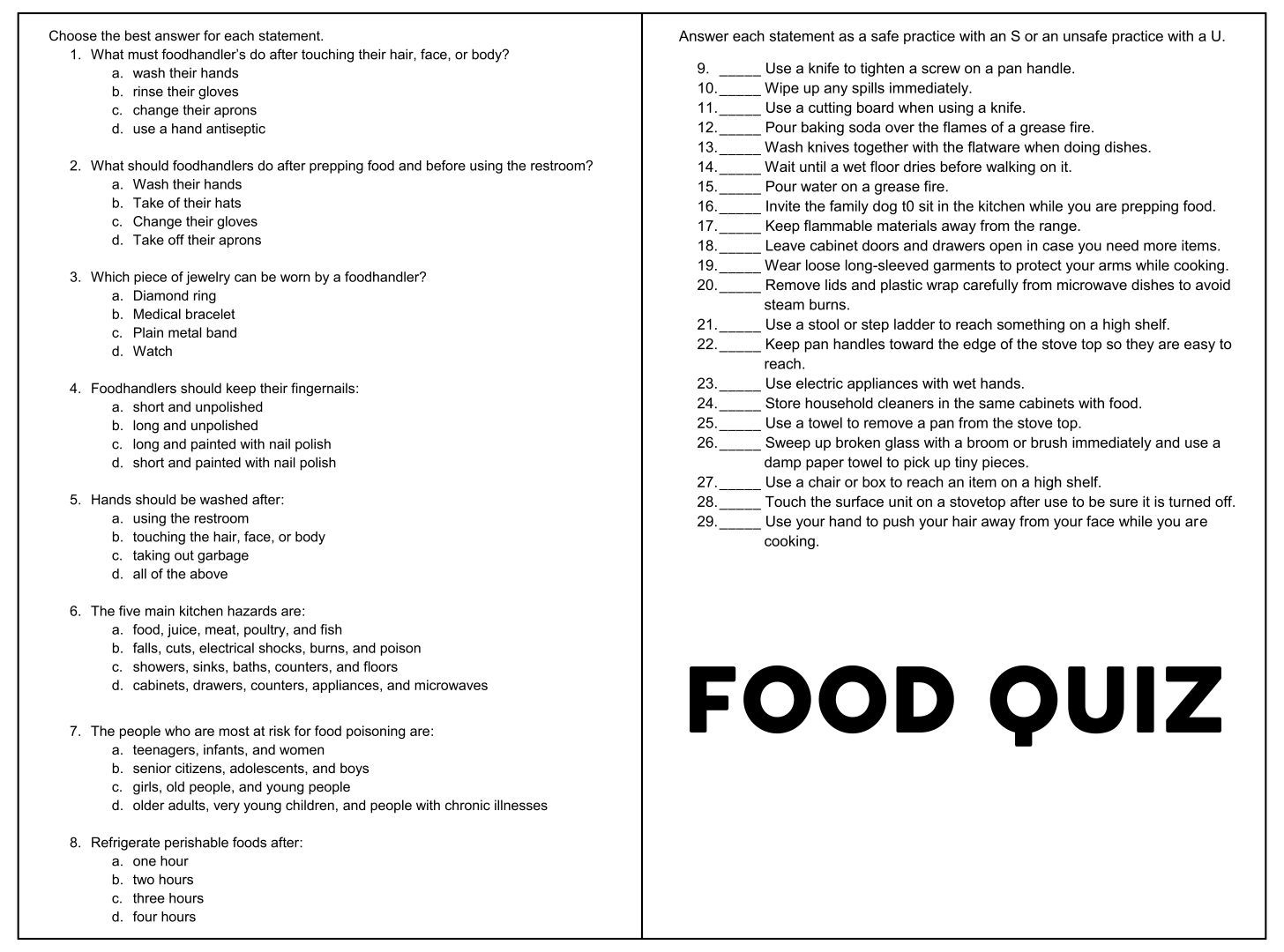 Free Printable Food Trivia Free Printable Food Trivia