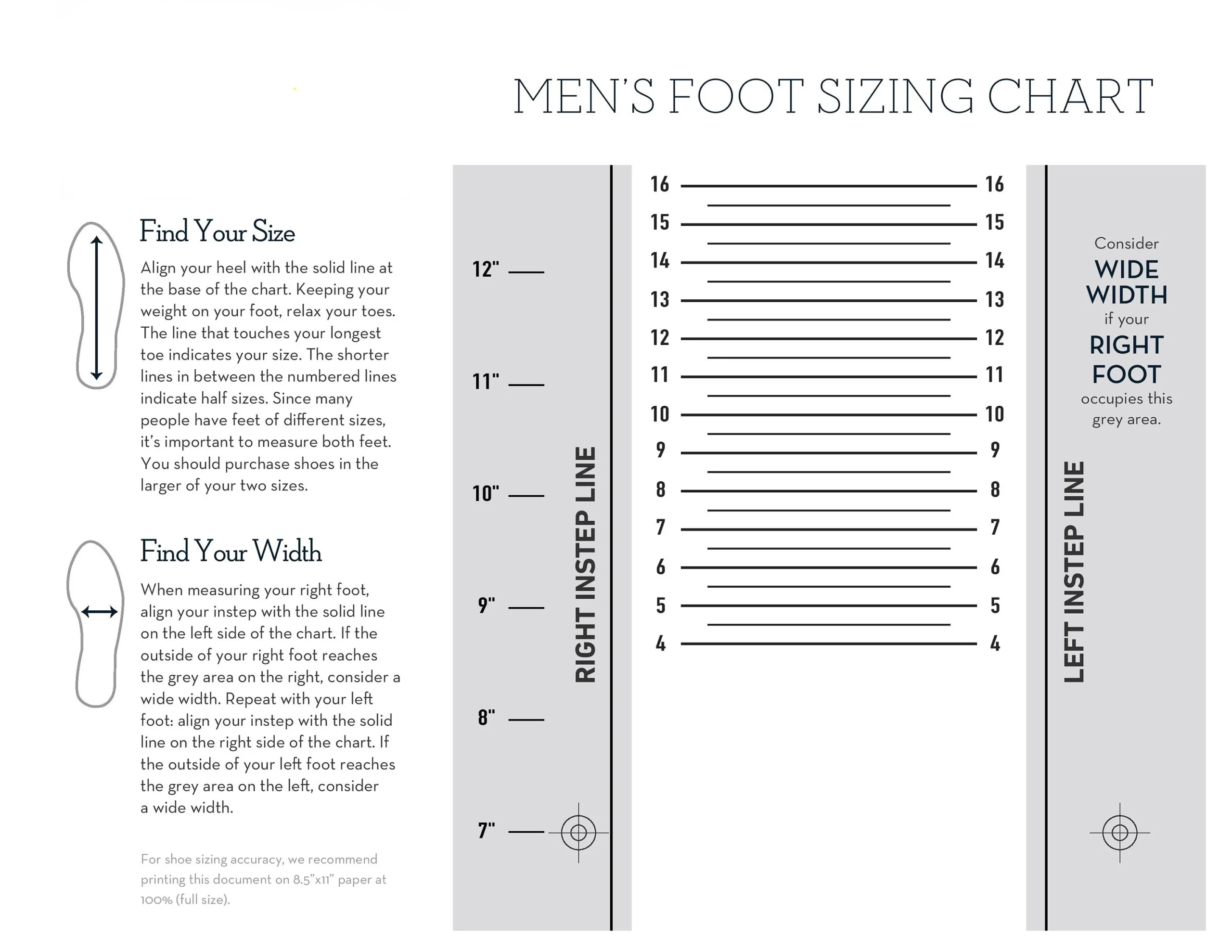 Shoe Size Printable Chart Men