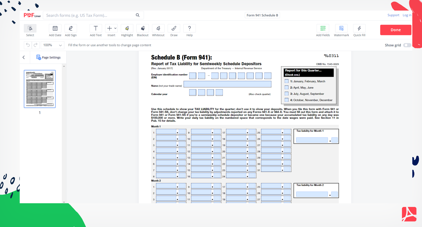 Printable Blank Schedule B Form 941