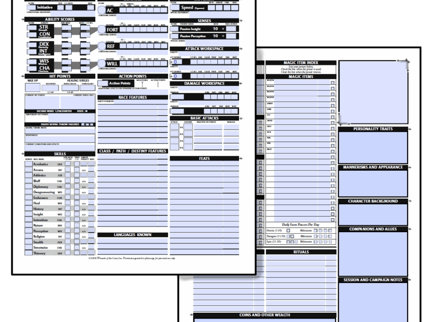 Form Fillable D D 4e Character Sheet