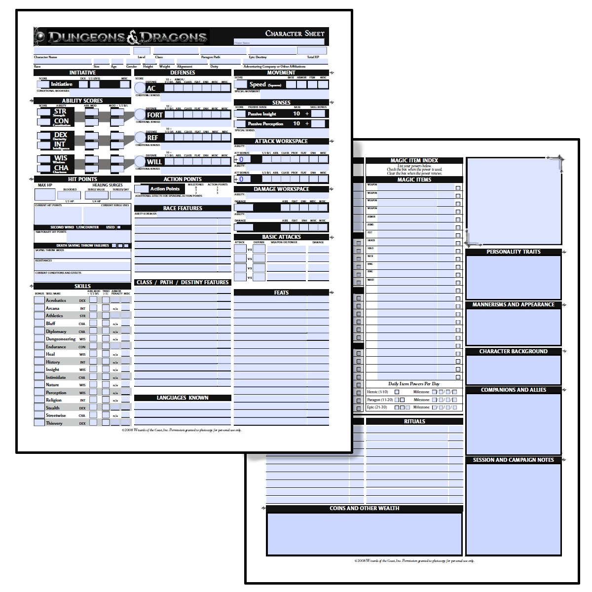 Form Fillable D D 4e Character Sheet Form Fillable D D 4e Character Sheet