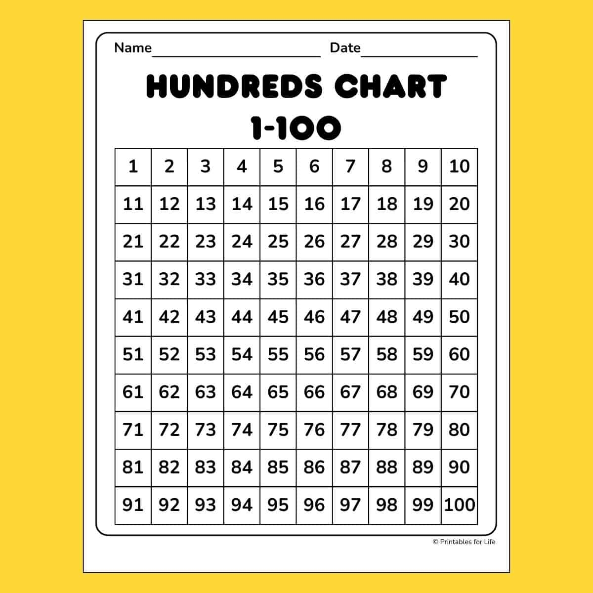 Free Printable Hundreds Chart