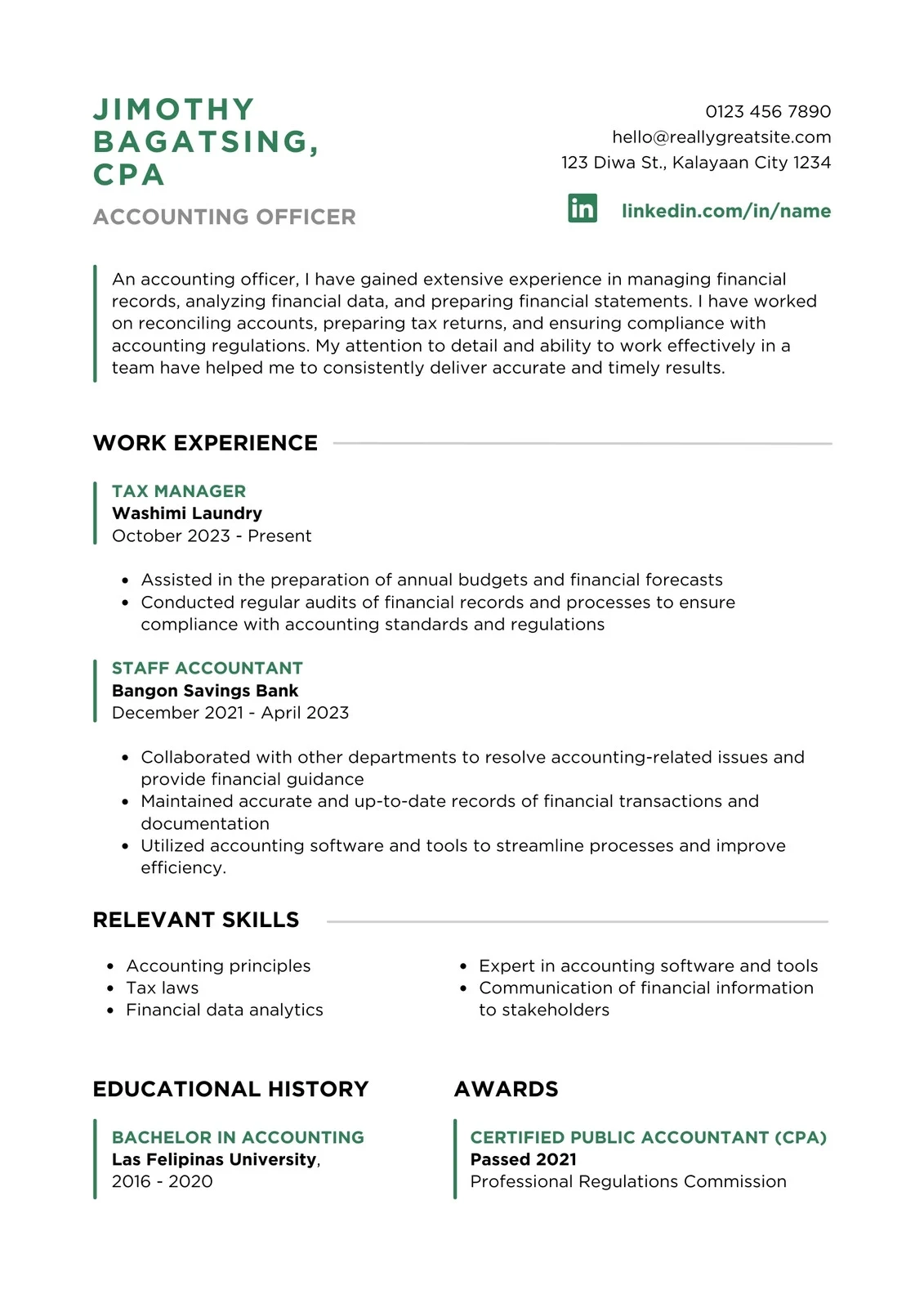 Free Accounting Resume Templates To Edit And Print Canva