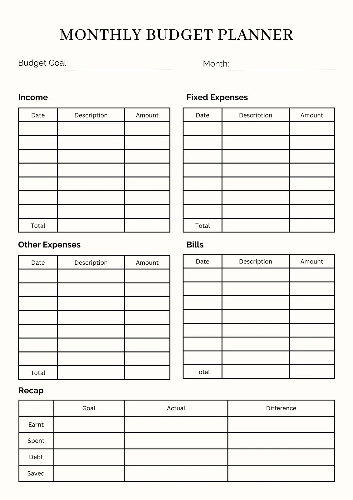 Free Printable Cute Budget Planner Template