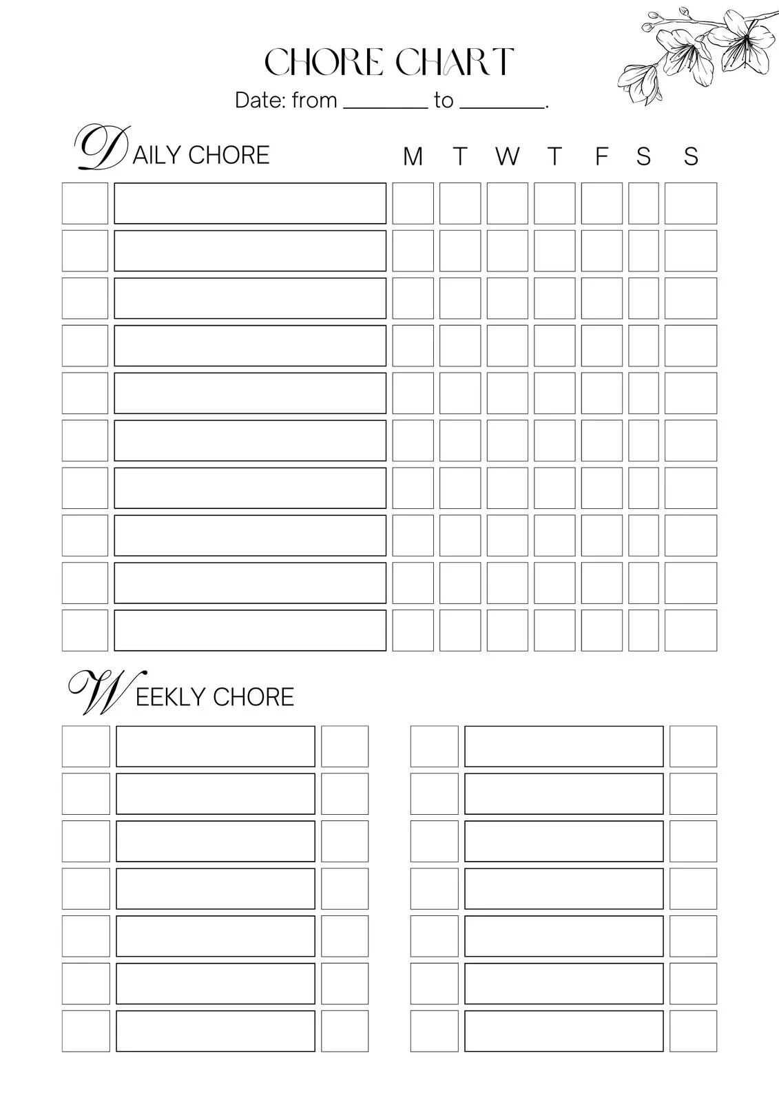 Customizable Chore Chart Printable Customizable Chore Chart Printable