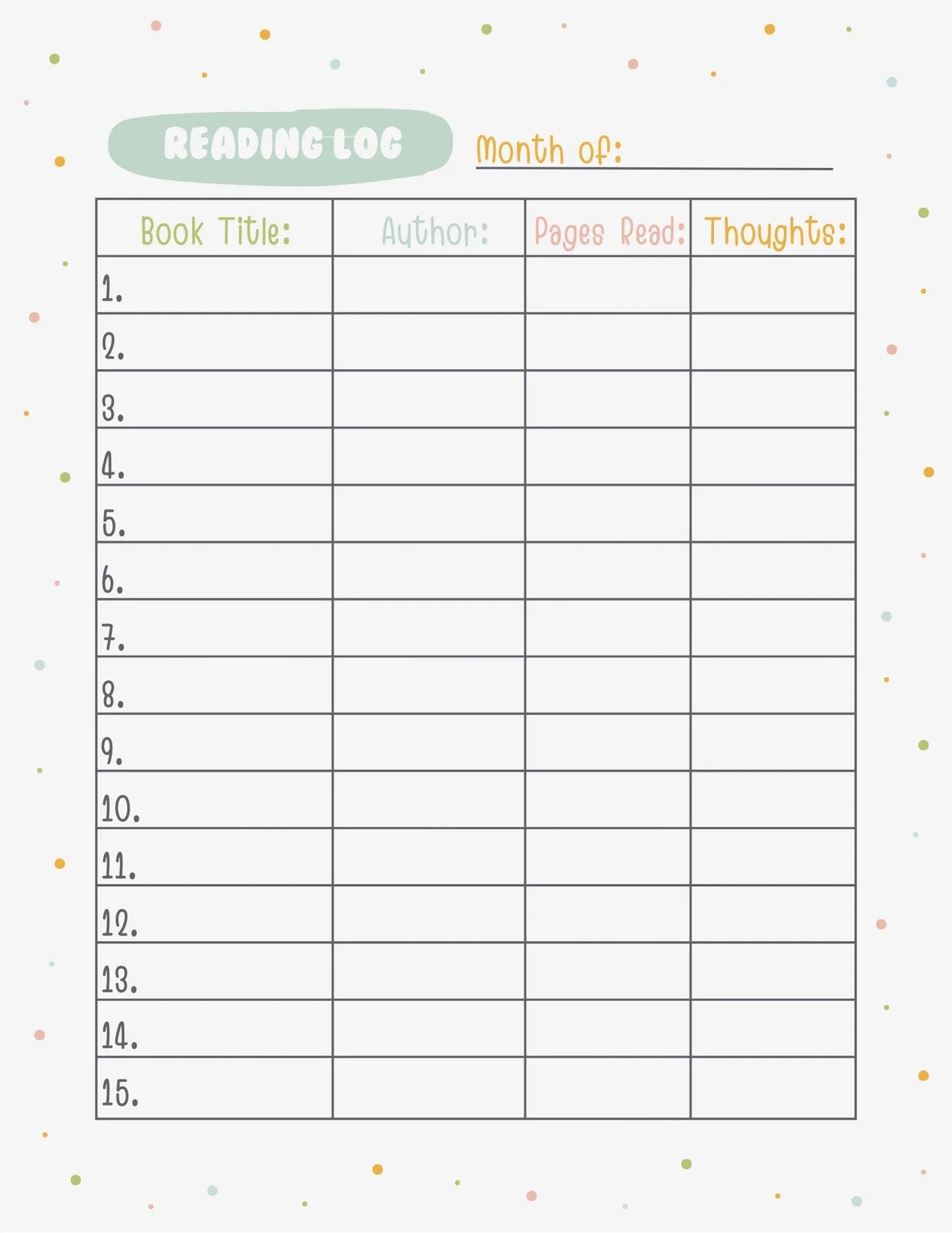 Weekly Reading Chart Printable
