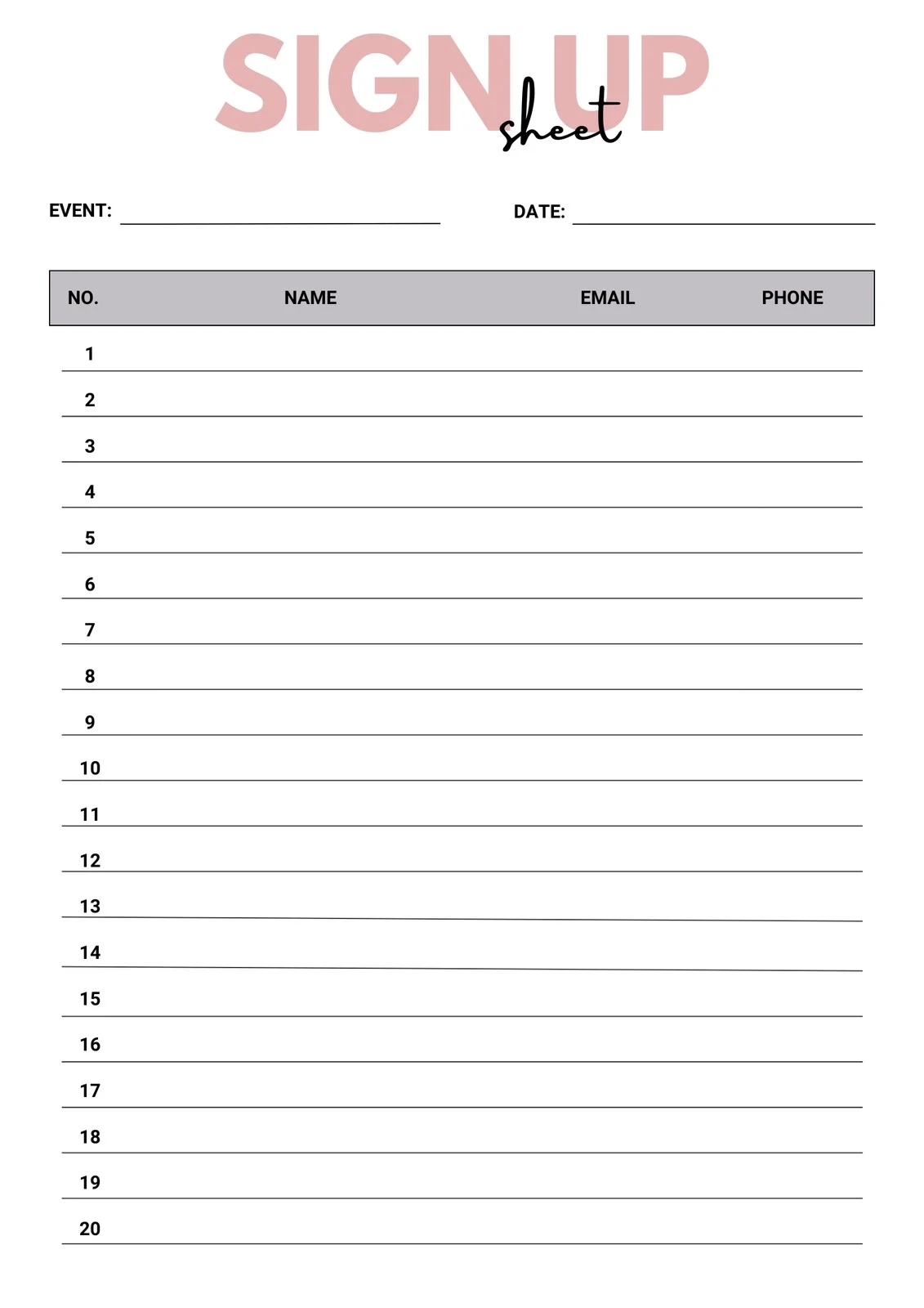 Free Editable Printable Sign Up Sheets