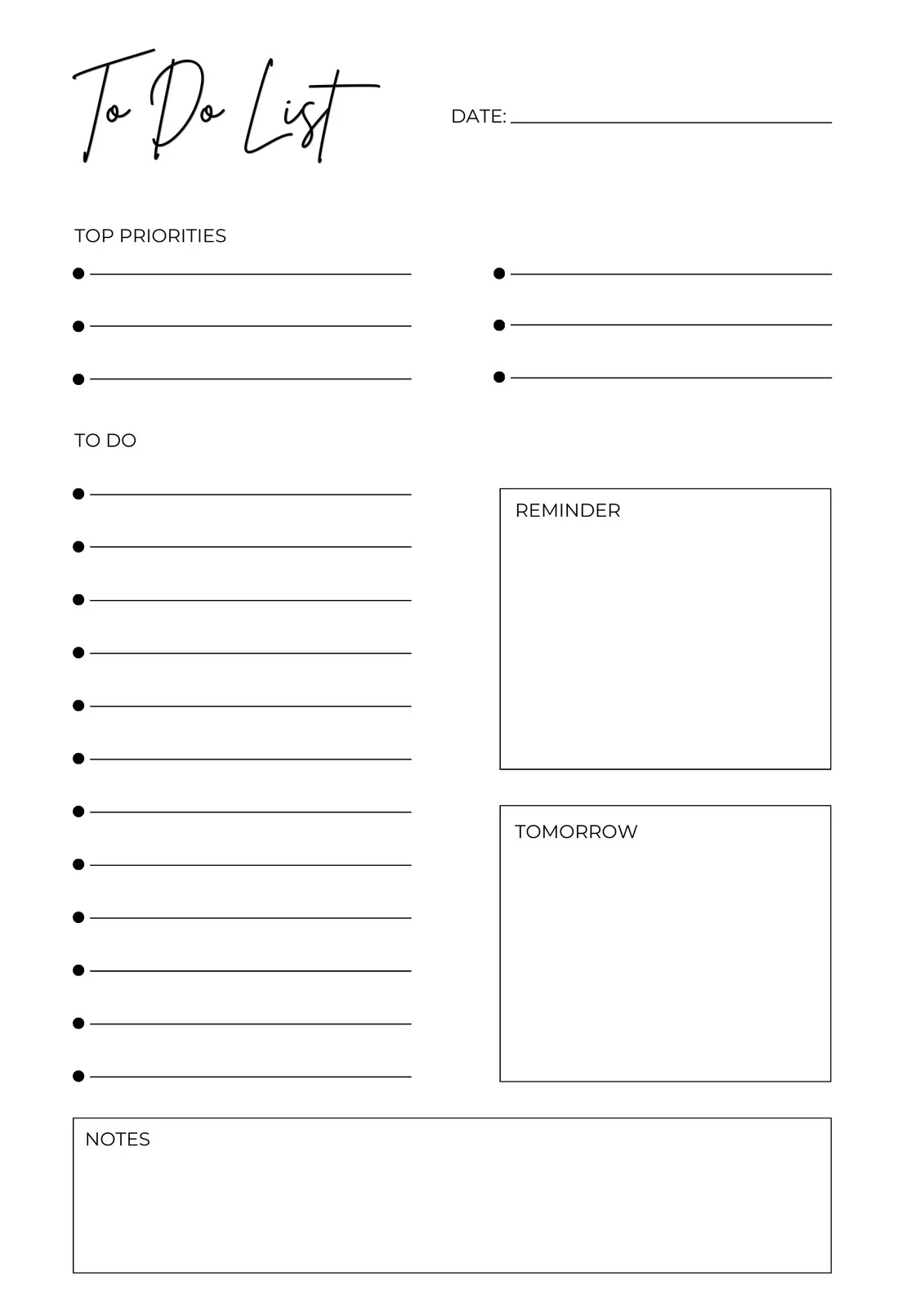 To Do List Printable Free