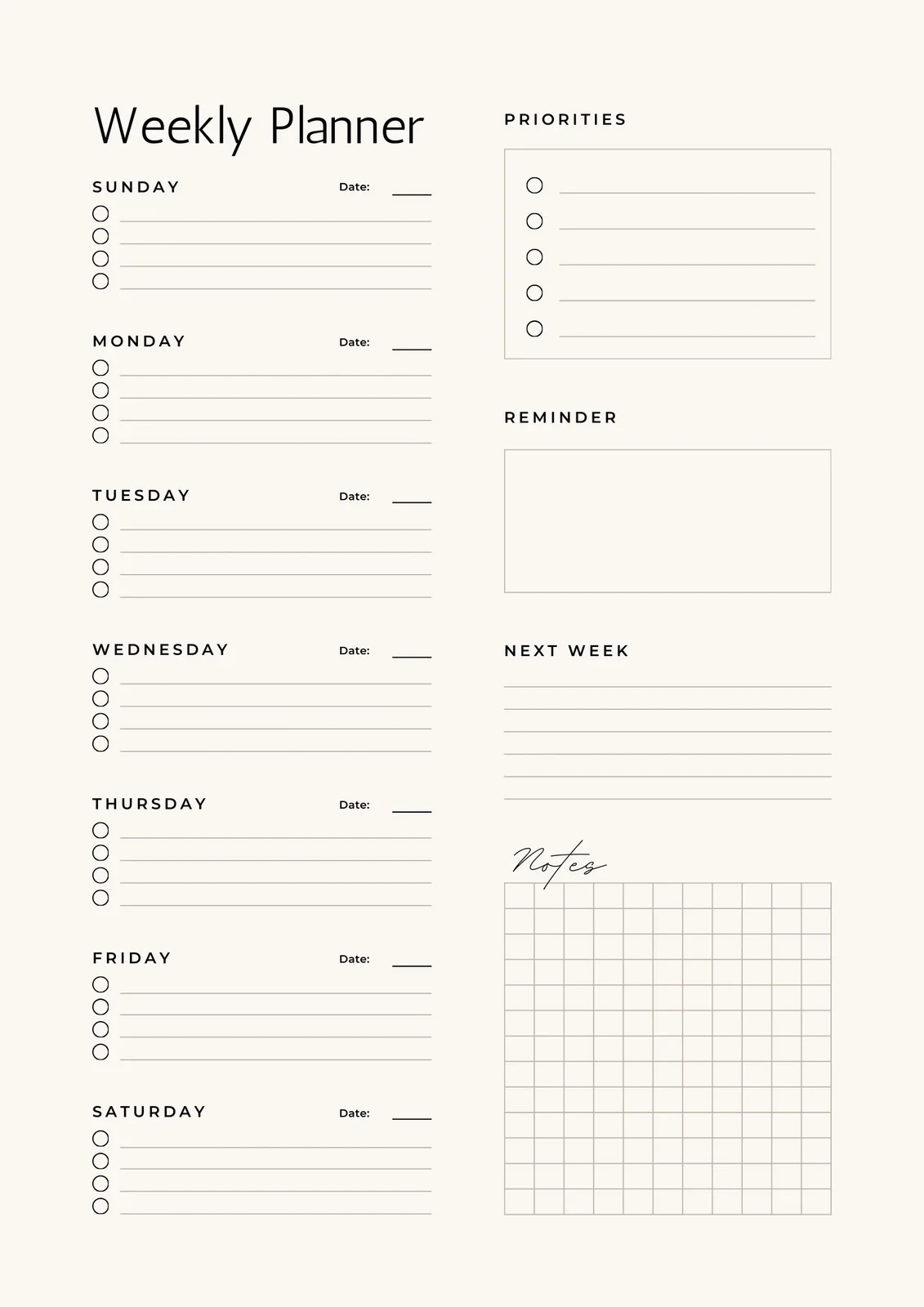 Weekly Planner Sheet Printable