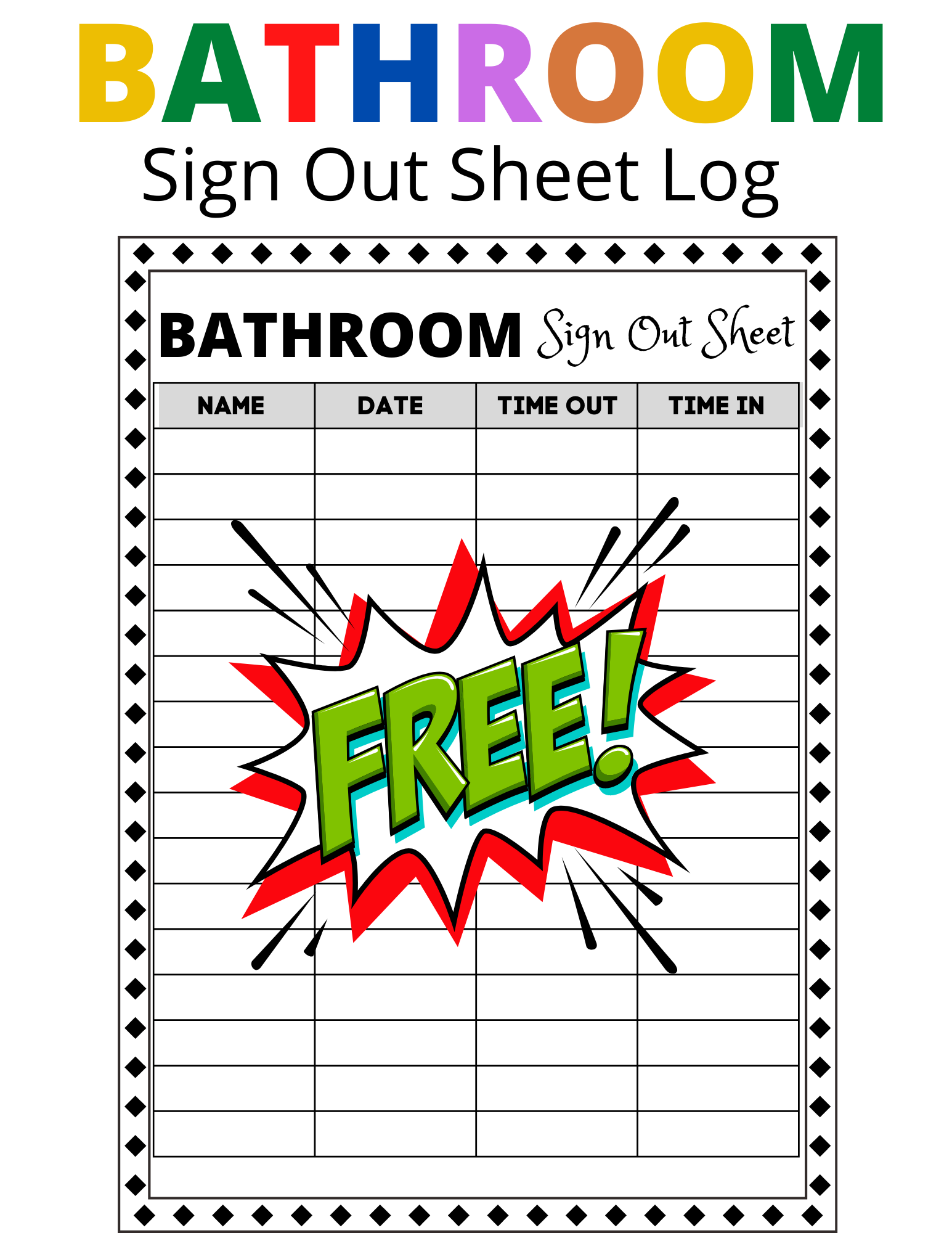 Bathroom Sign Out Sheet Printable Bathroom Sign Out Sheet Printable