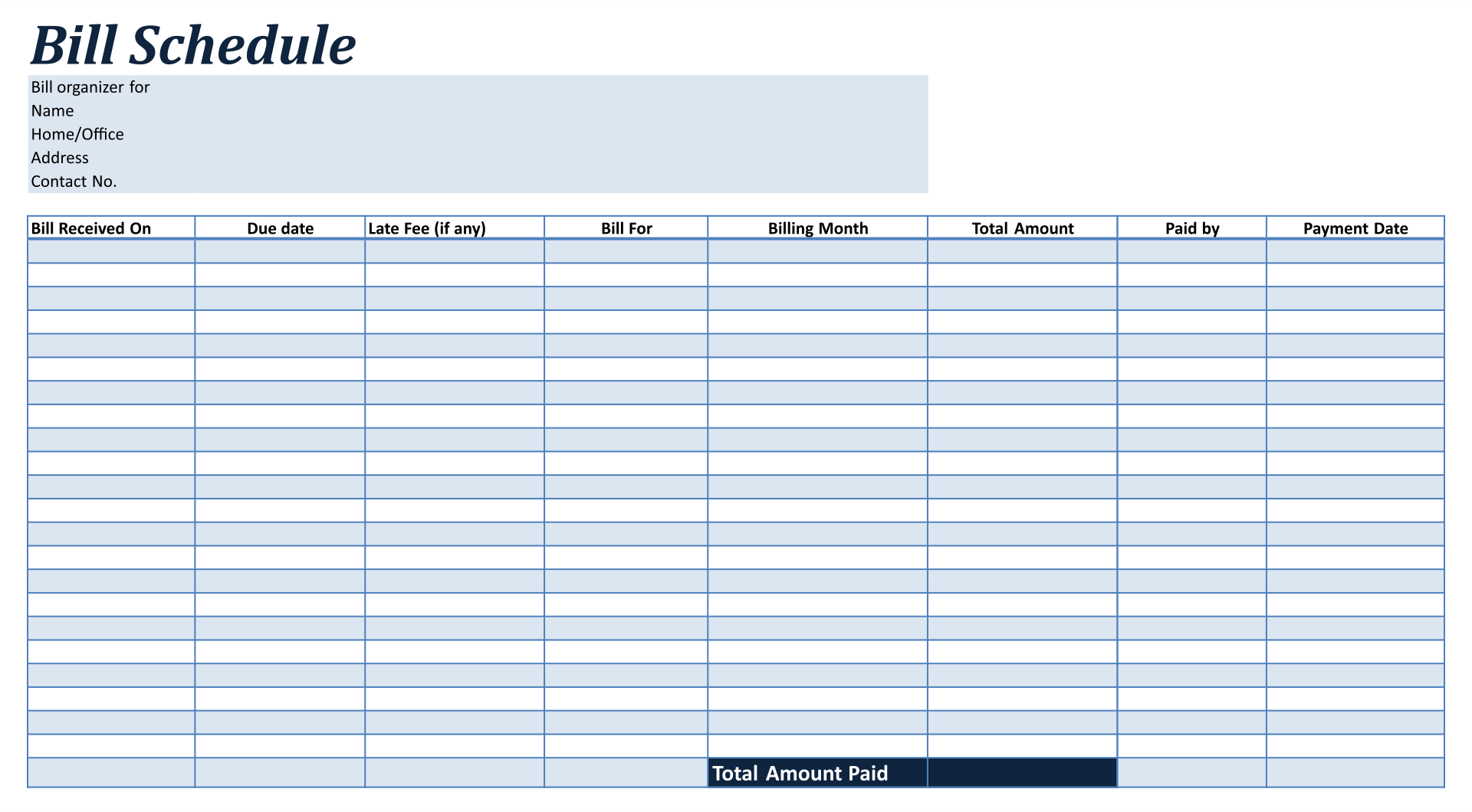 Printable Payment Record Sheet