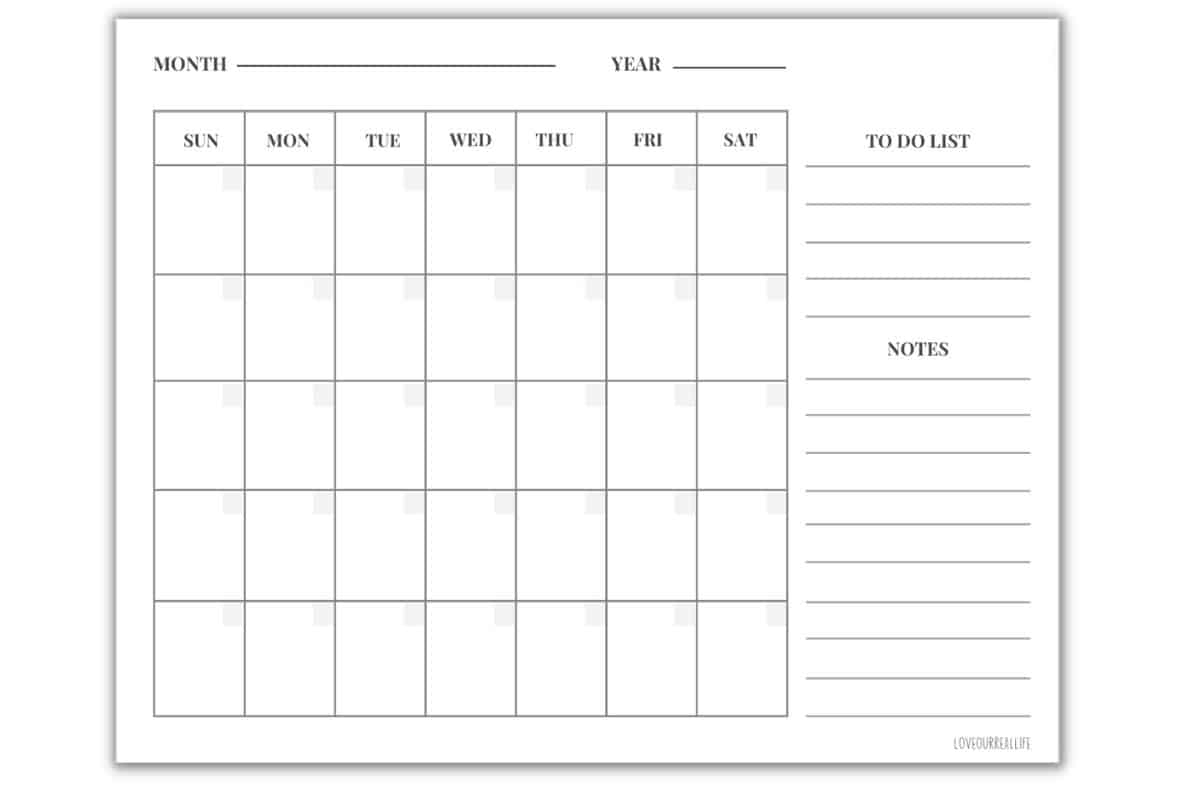 Printable Monthly No Month Planner