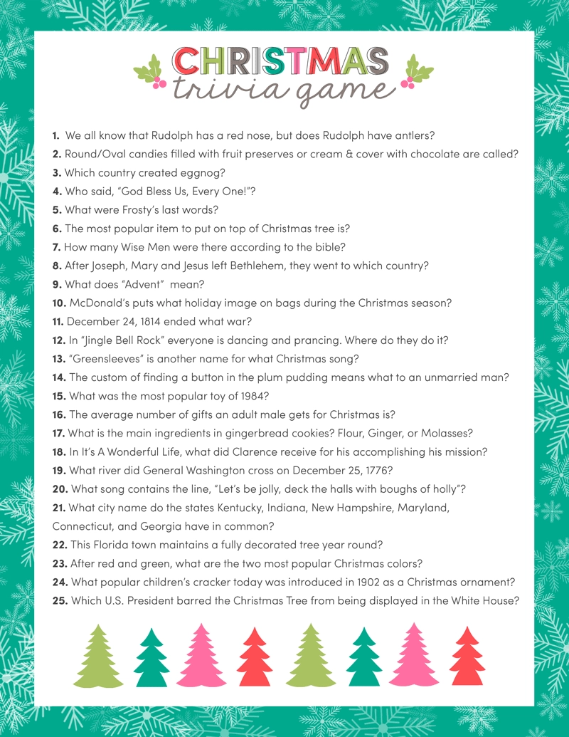 Free Christmas Trivia Printables Games For The Family Lil Luna