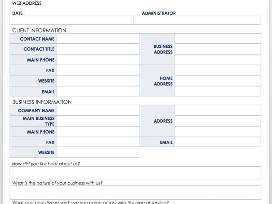 Free Client Information Forms Templates Smartsheet