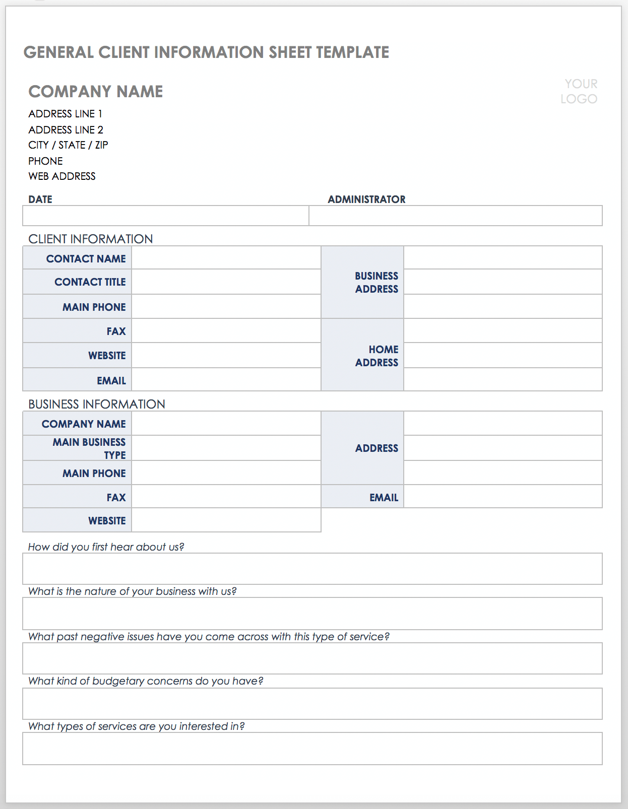 Free Client Information Forms Templates Smartsheet Free Client Information Forms Templates Smartsheet
