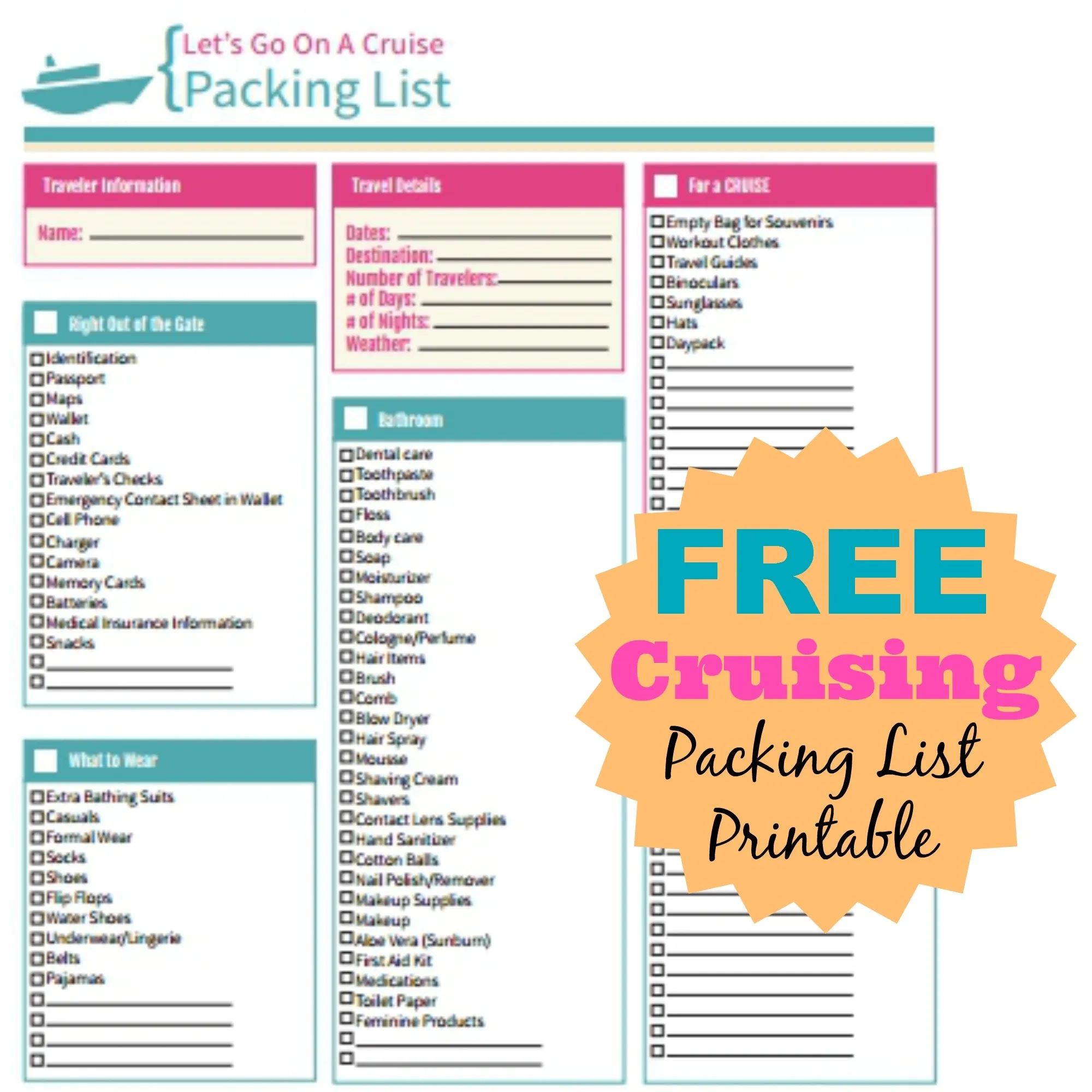 Free Printable Cruise Clothes Planner