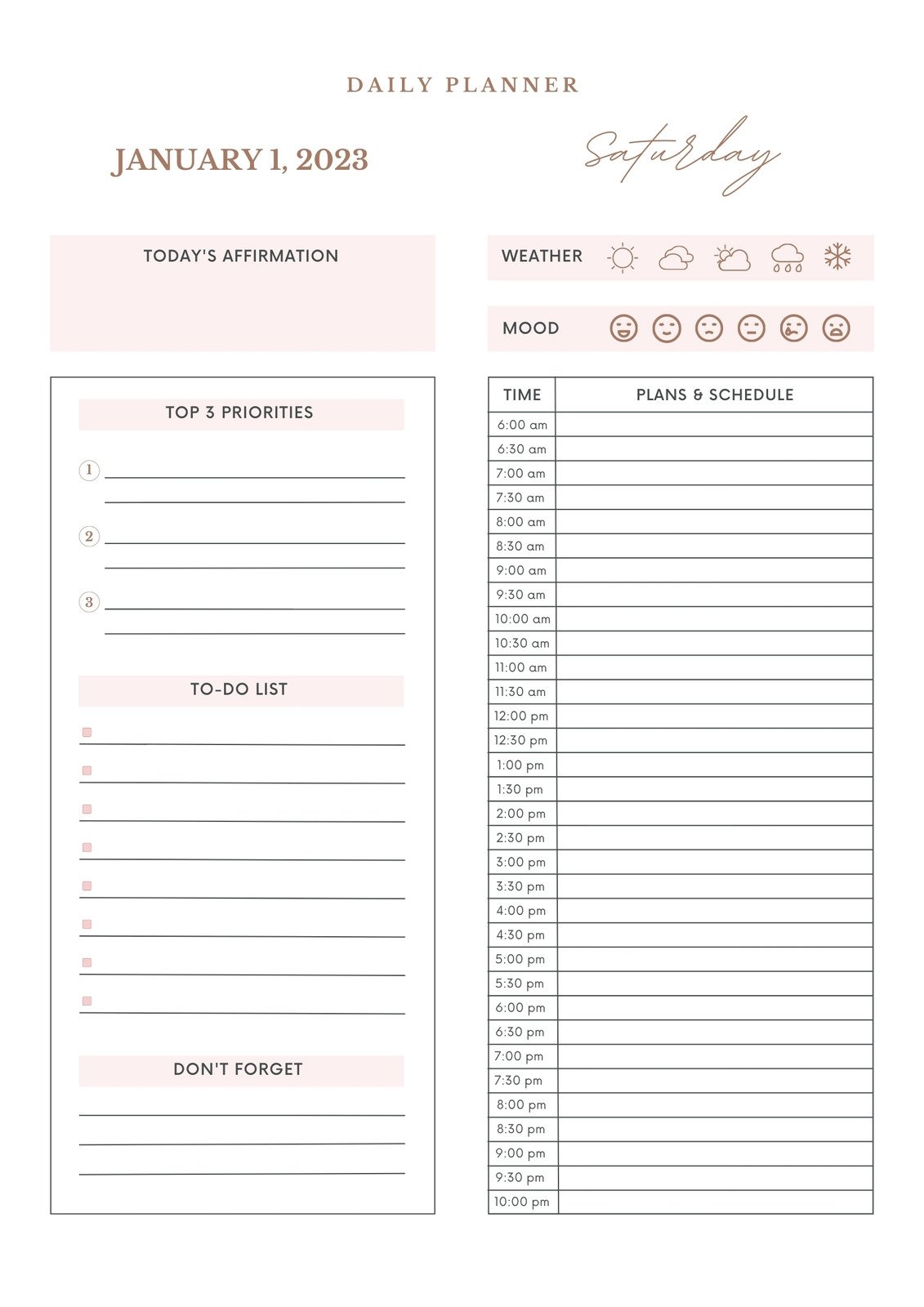 Free Daily Planner Printable Customizable