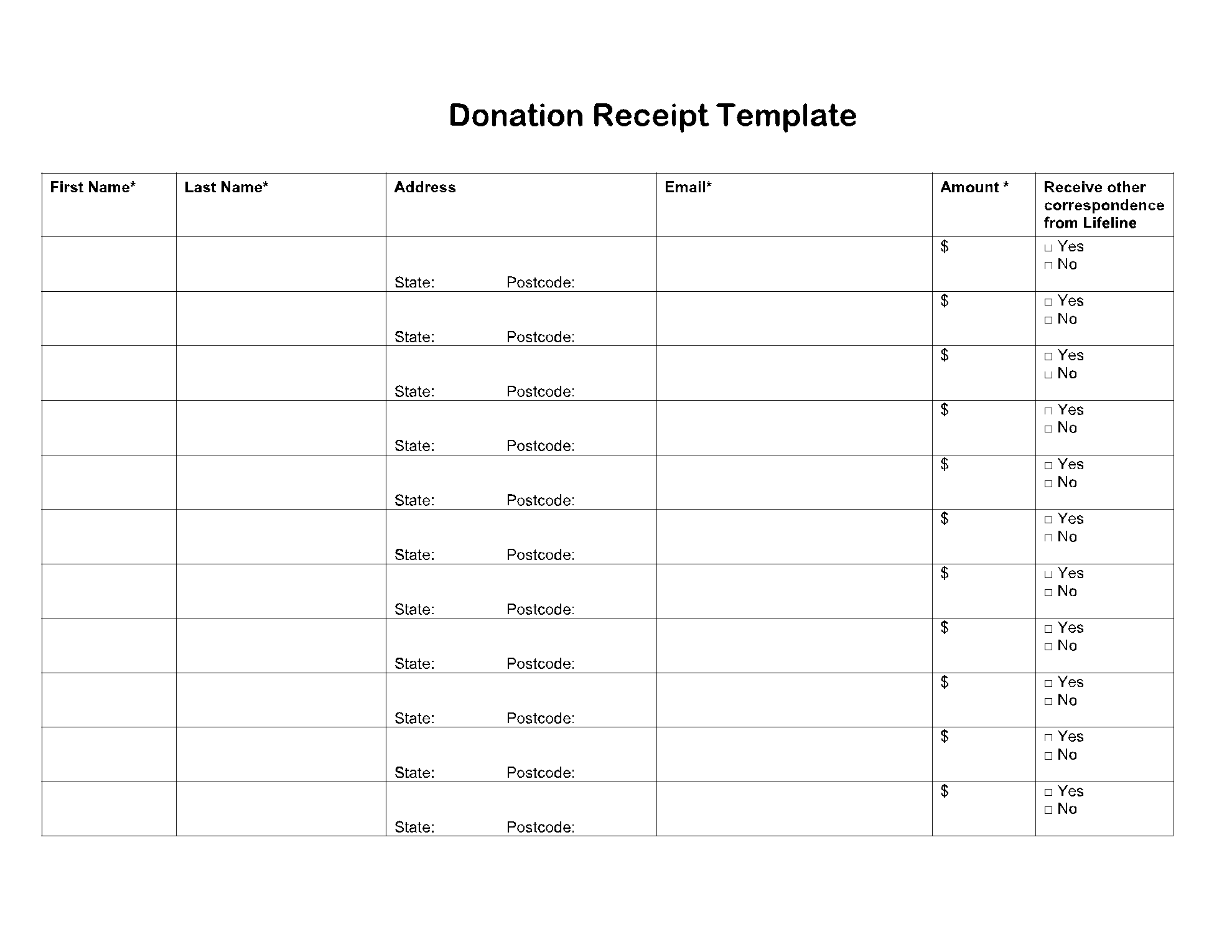Itemized Donation List Printable