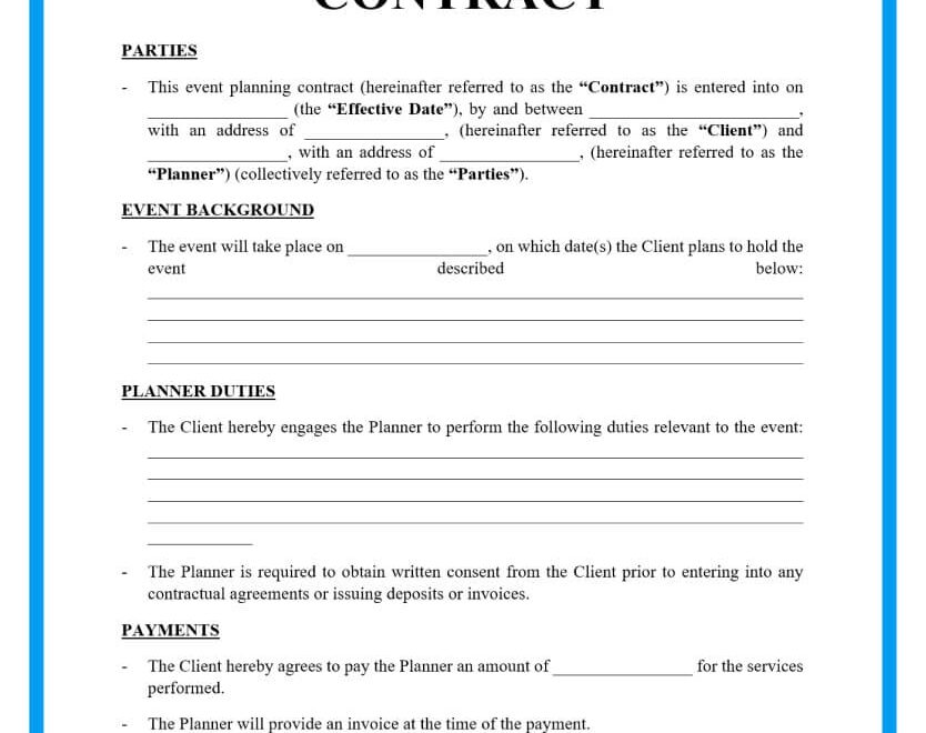 Free Downloadable Event Planning Contract Template