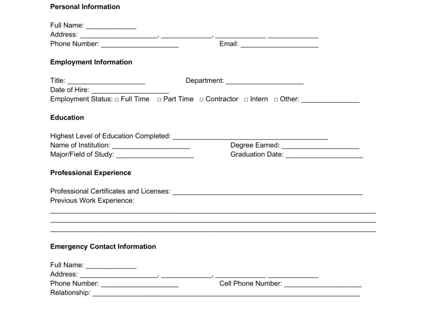 Free Employee Information Form Template PDF Word
