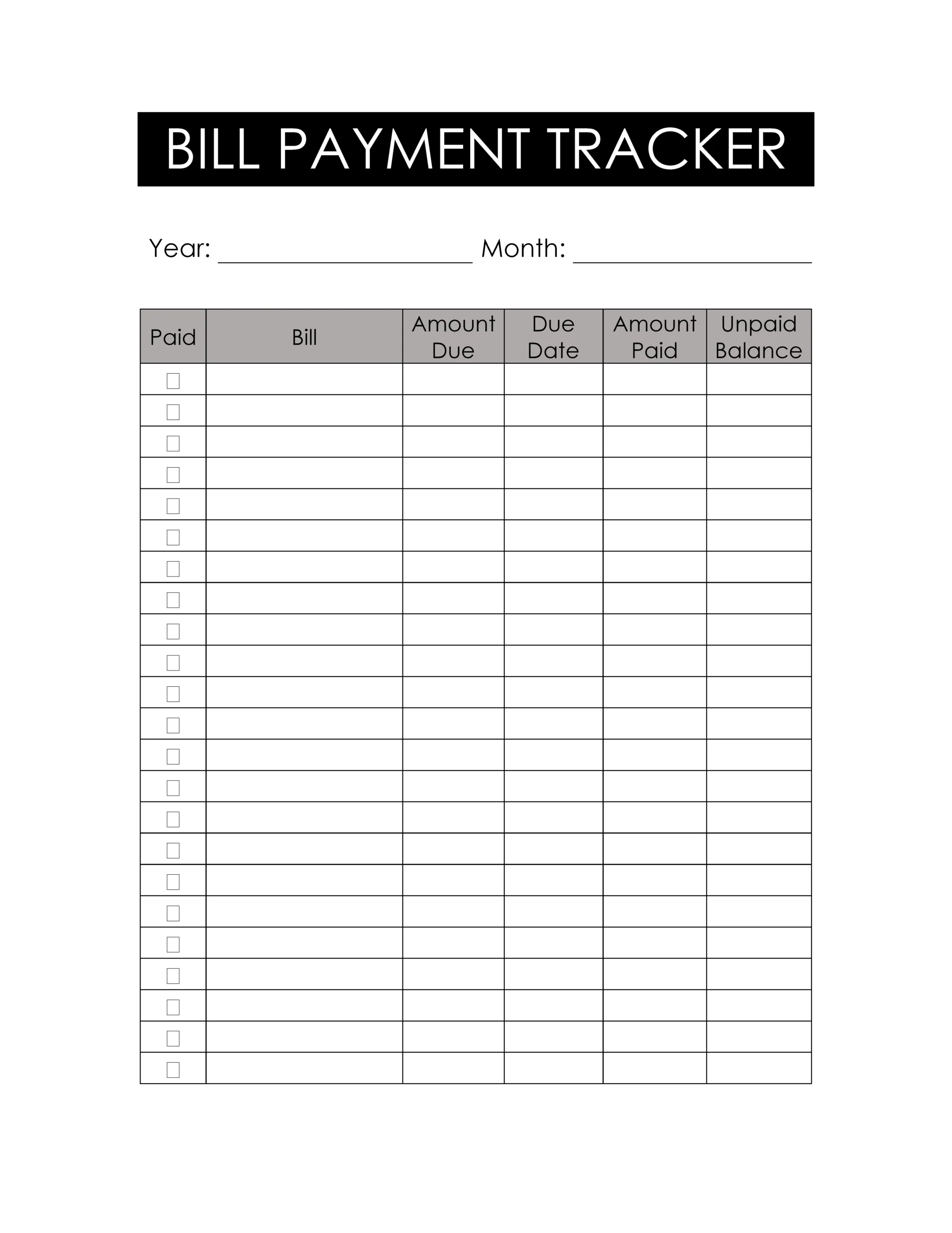 Printable Tracking Sheet Cash Payments Taxes