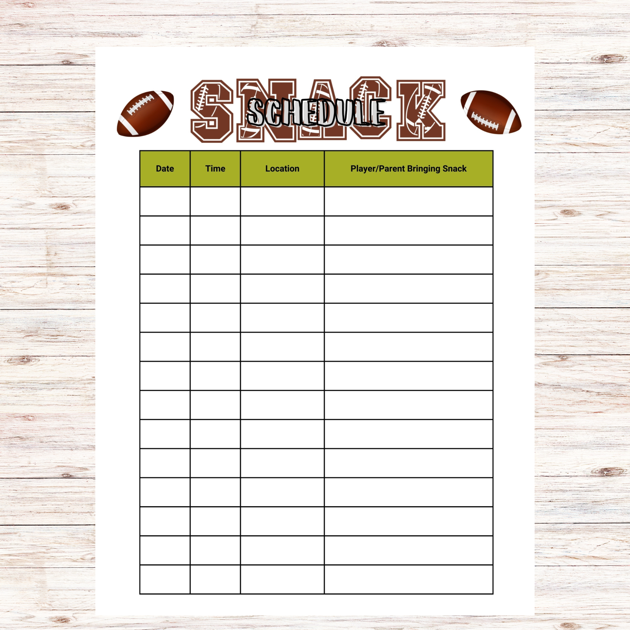 Printable Snack Sign Up Sheet Template