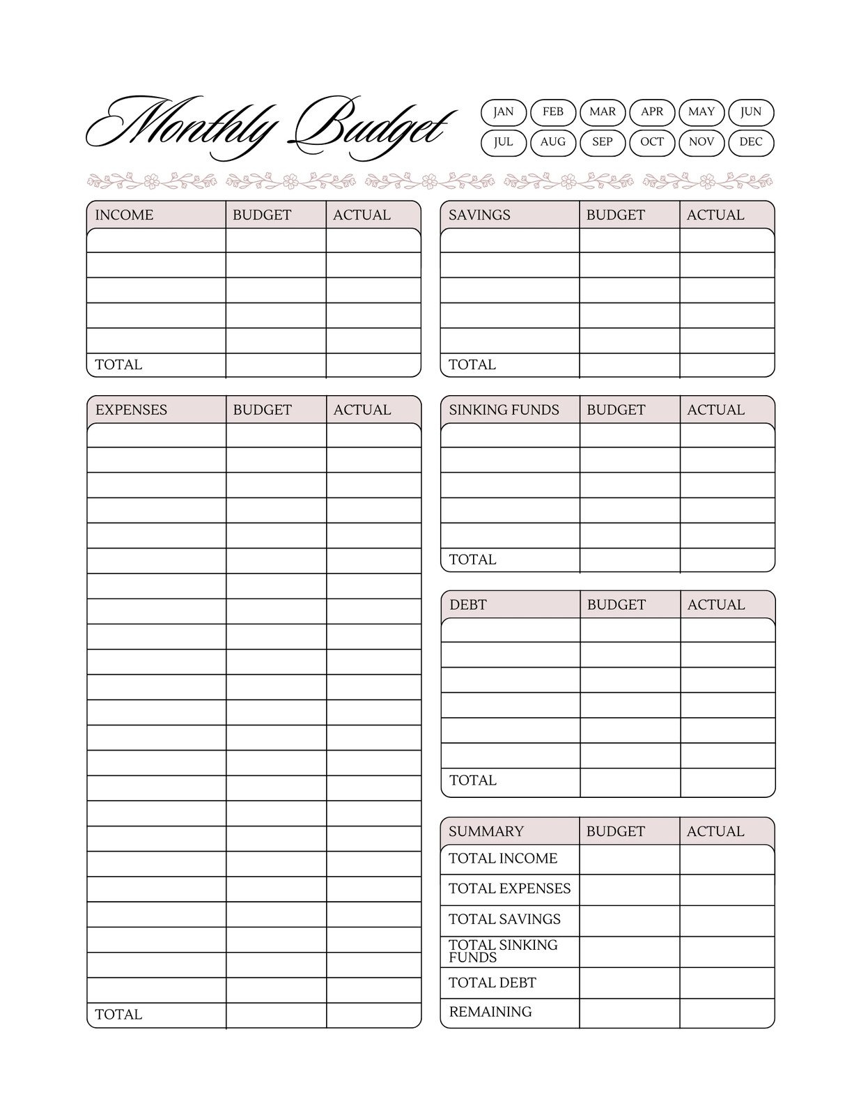 Printable Budget Planner Worksheet