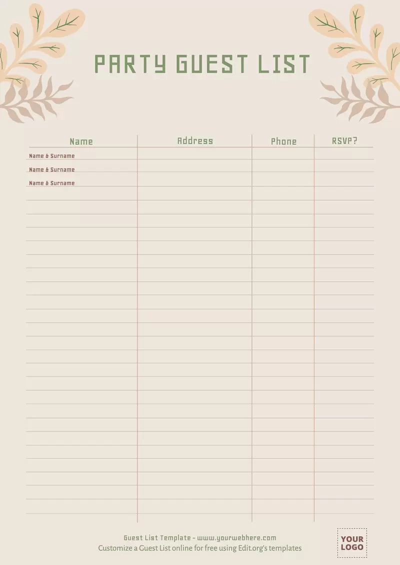 Free Wedding Guest List Printable