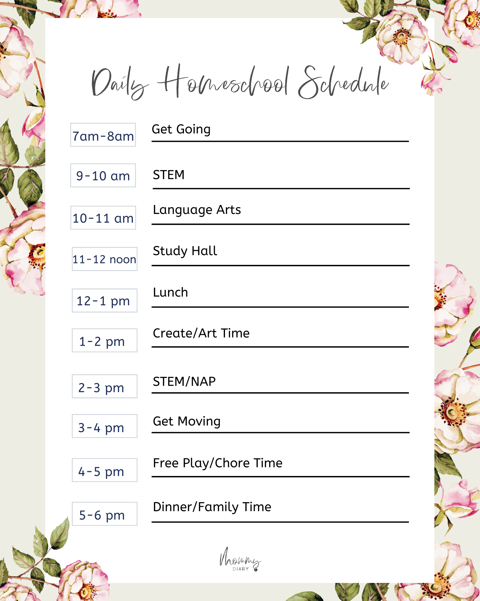Free Homeschool Schedule Template Our Homeschool Rountine