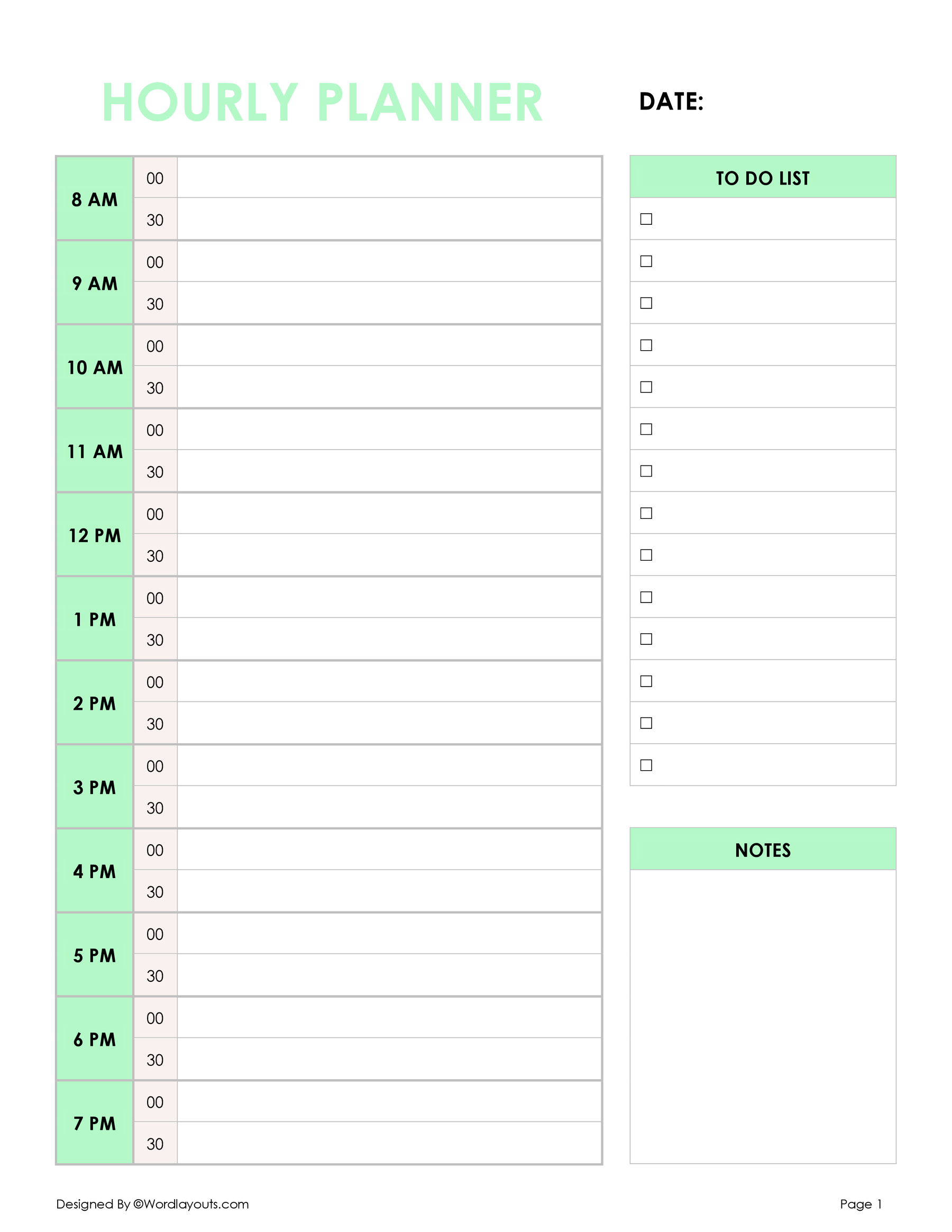 Free Printable Hourly Planner Sheets Free Printable Hourly Planner Sheets