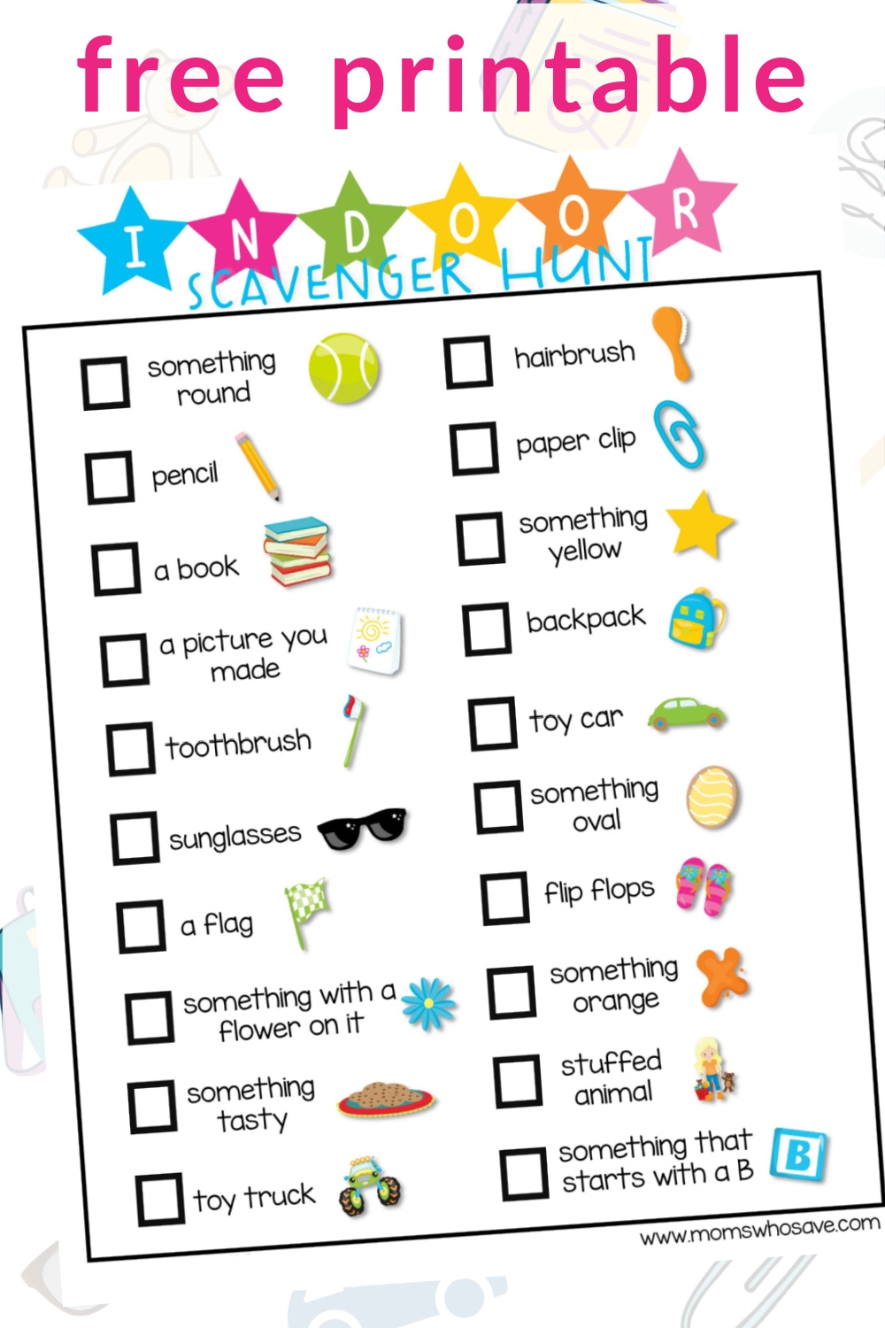 Free Indoor Scavenger Hunt List Printable 20 Things For Kids To Find MomsWhoSave