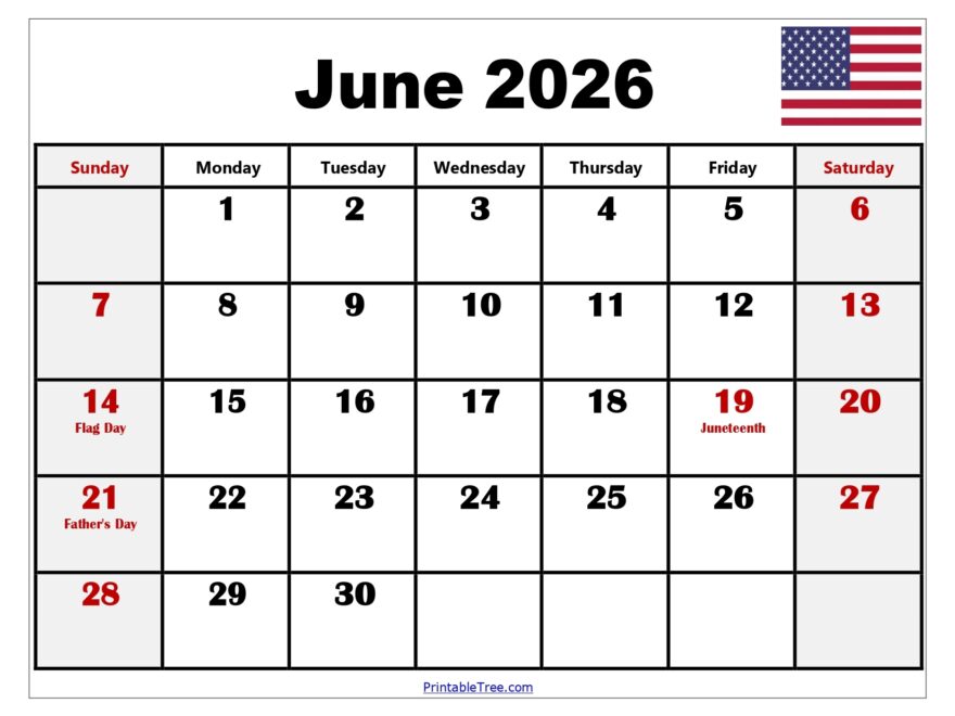 Free June 2026 Calendar Printable PDF With Holiday Templates