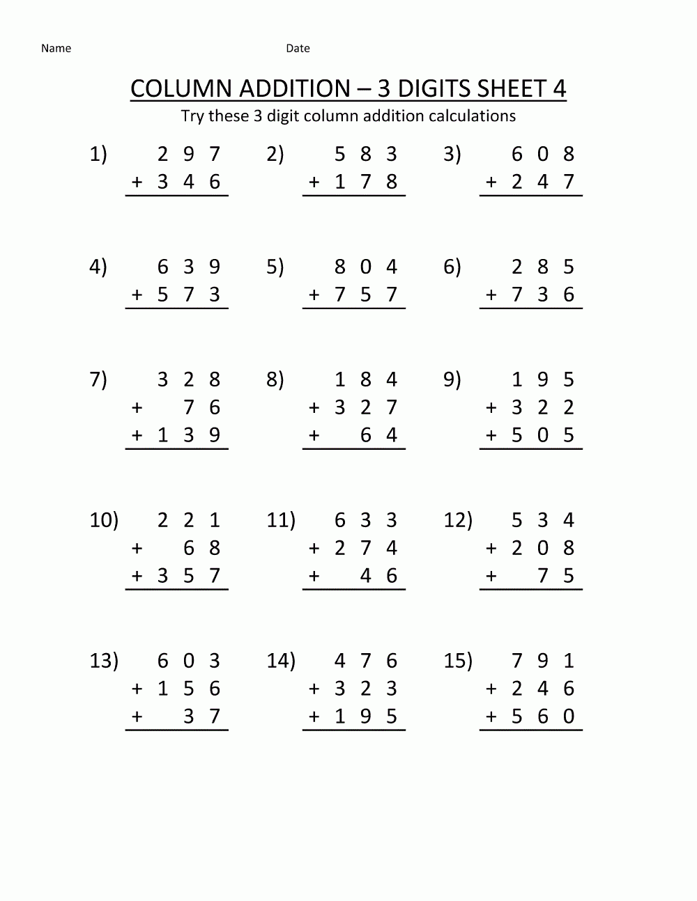 Fifth Grade Math Sheets Addition Printable