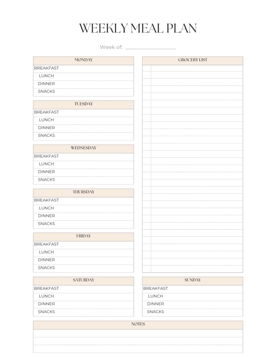 Meal Brainstorm Printable List