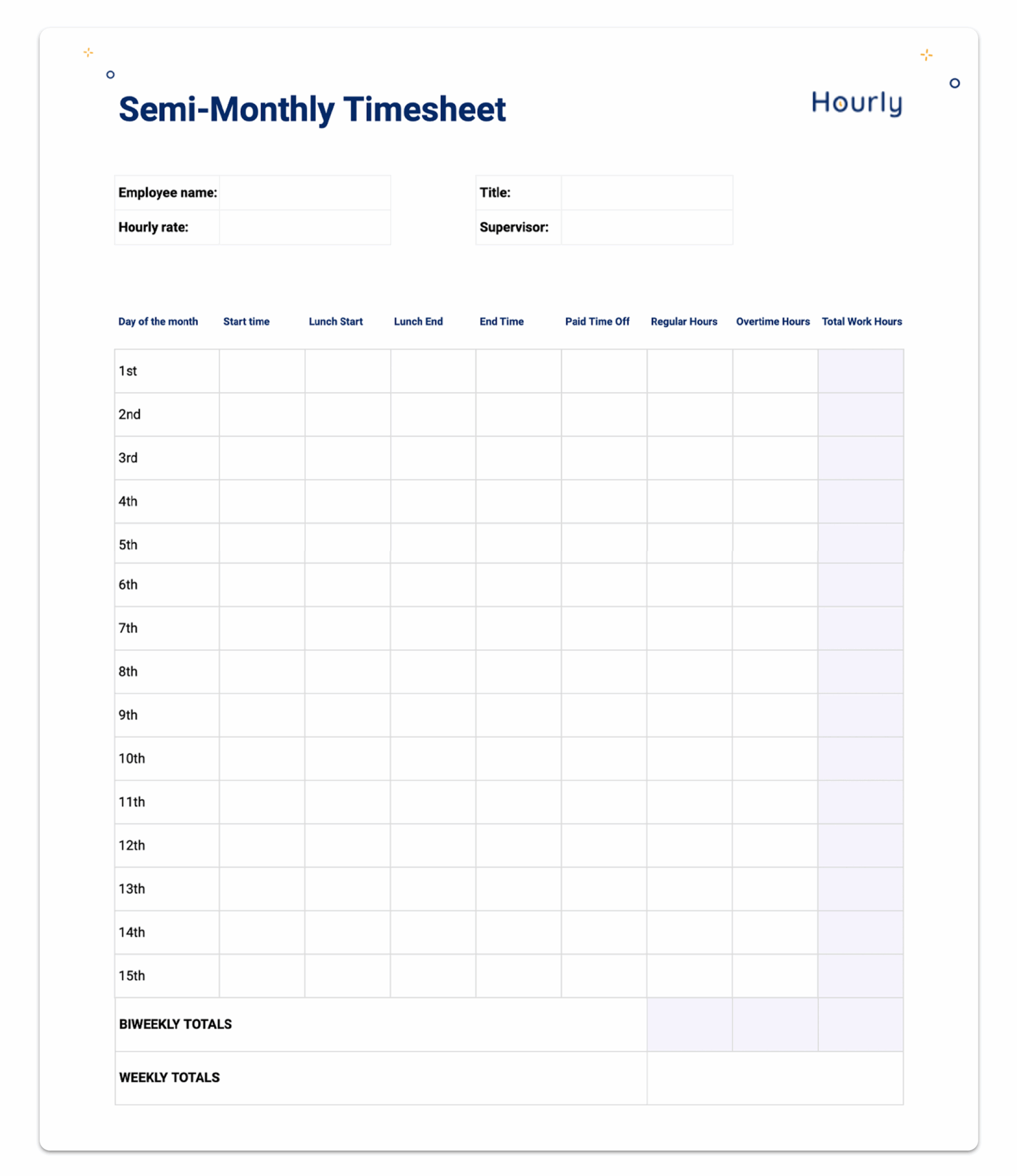 Free Paper Timesheet Templates And Printable Timecards Hourly Inc   Free Paper Timesheet Templates And Printable Timecards Hourly Inc