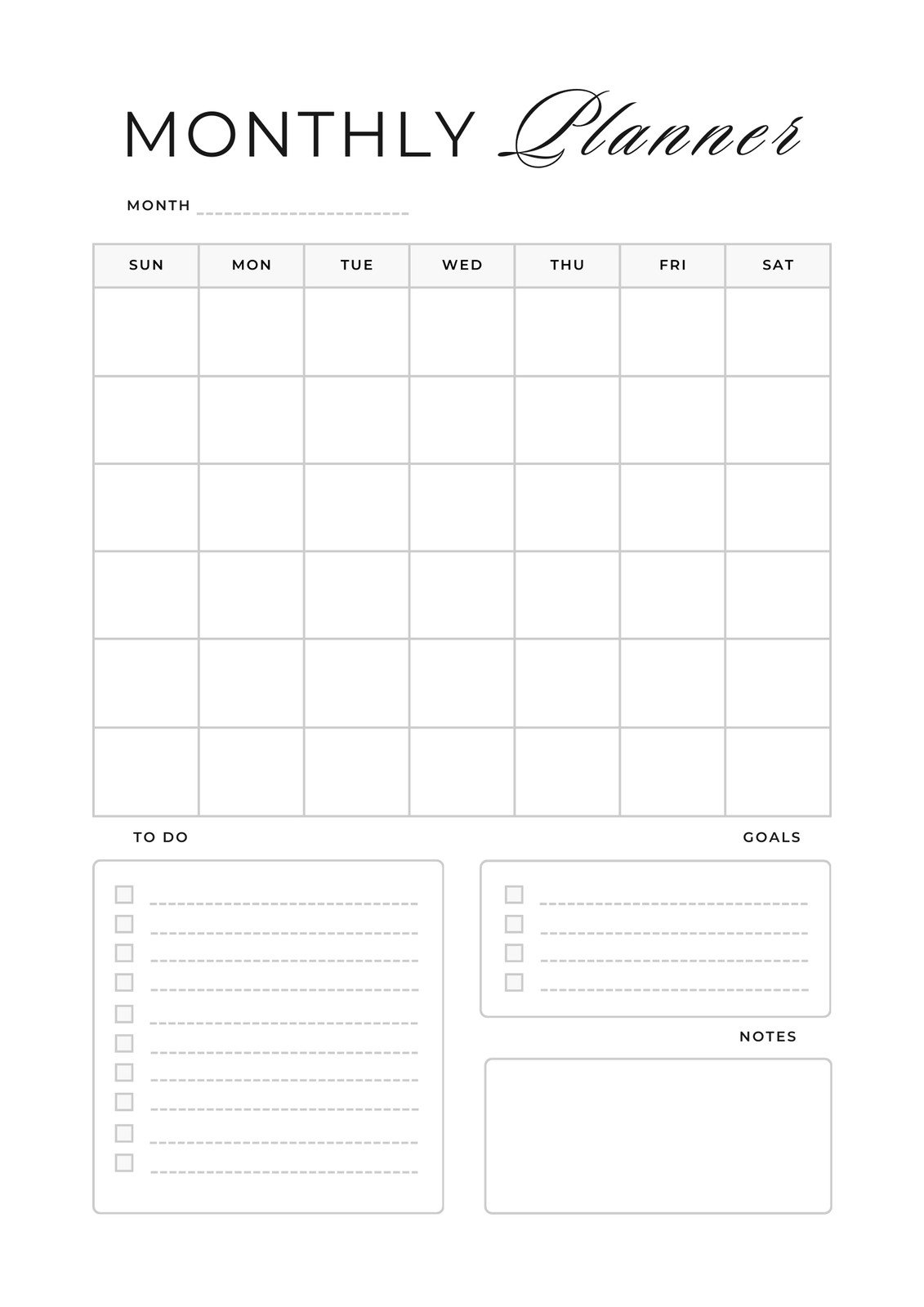 Cute Month Planner Printable