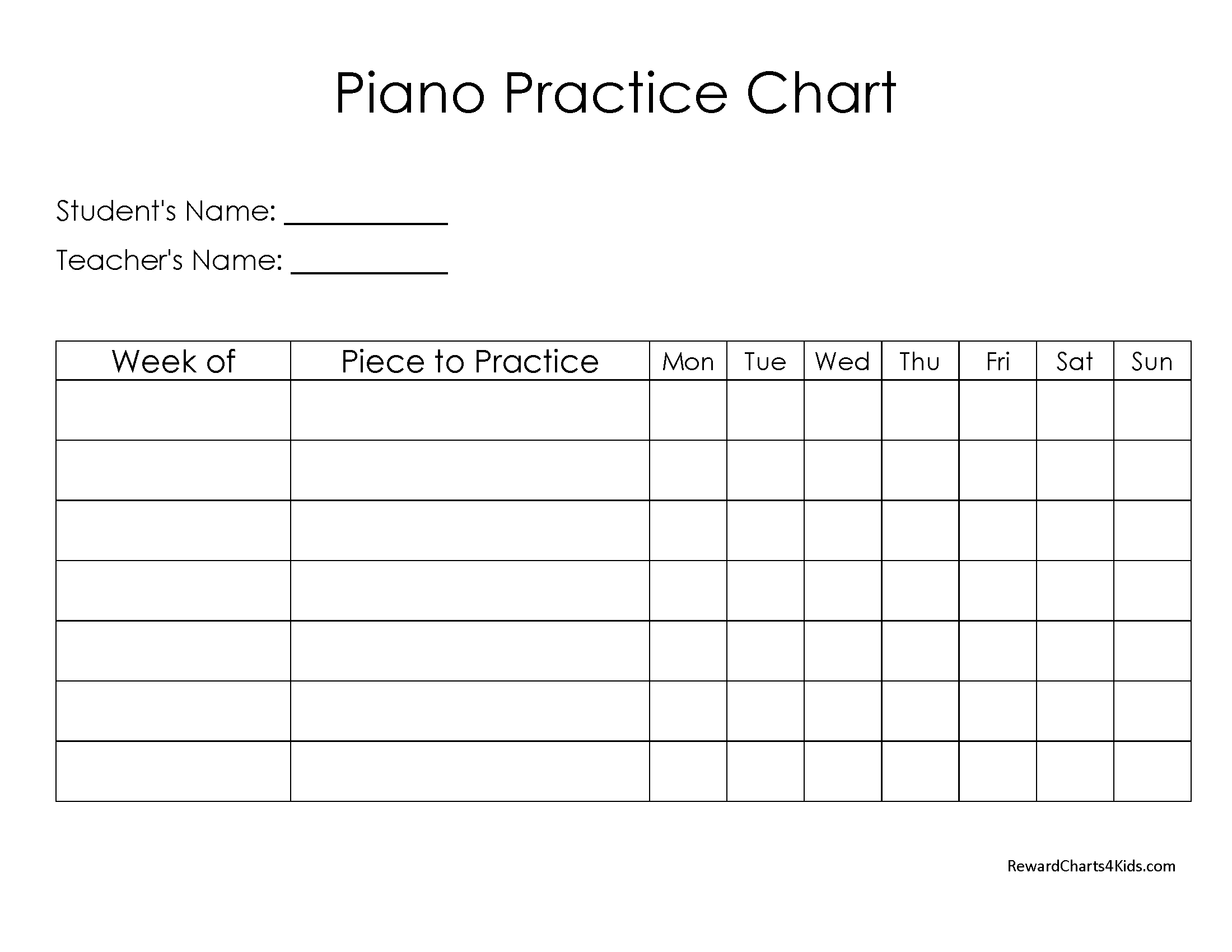 Printable Free Piano Practice Chart