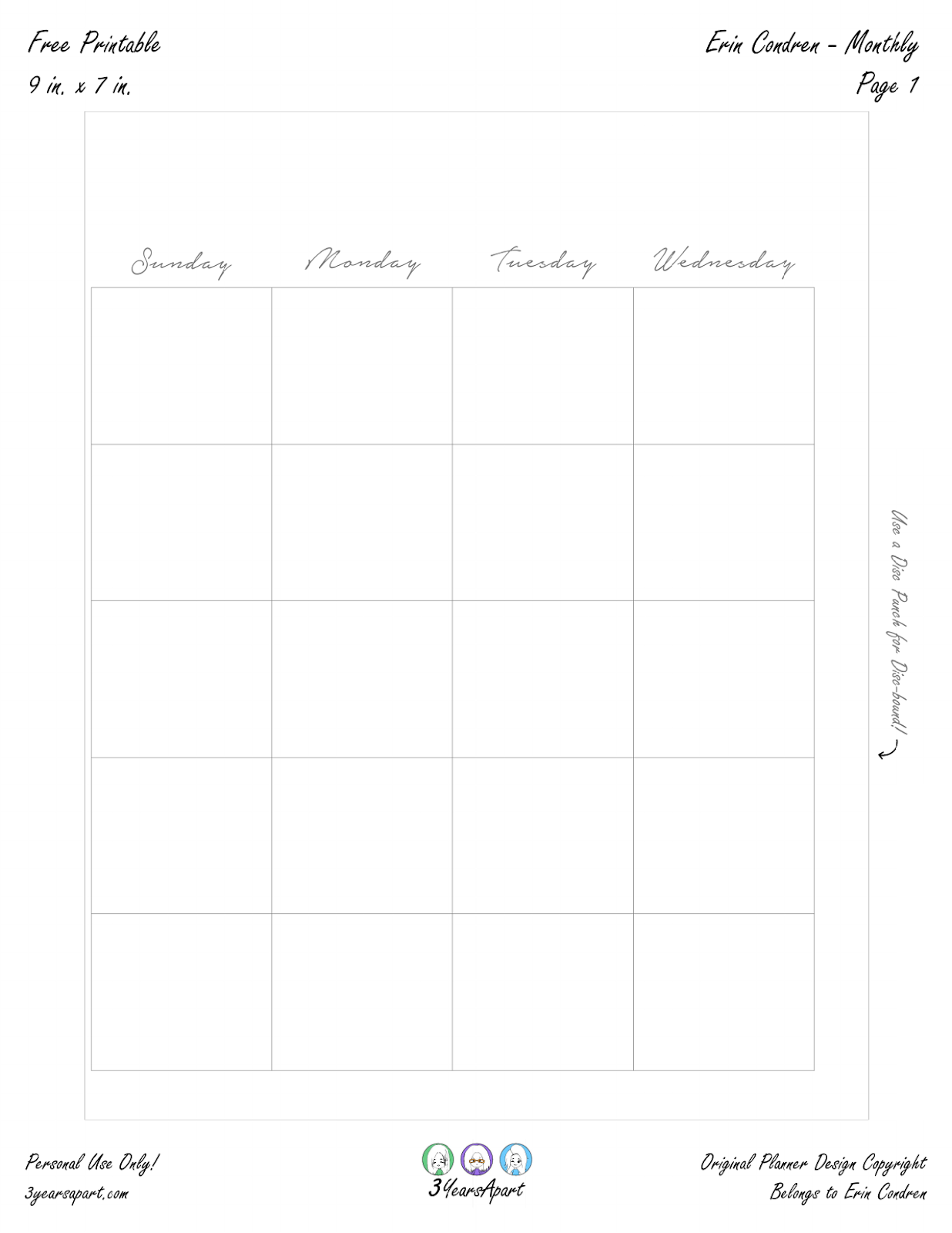Free Planner Printable Monthly Inserts Ring Discbound Printable 3 Years Apart