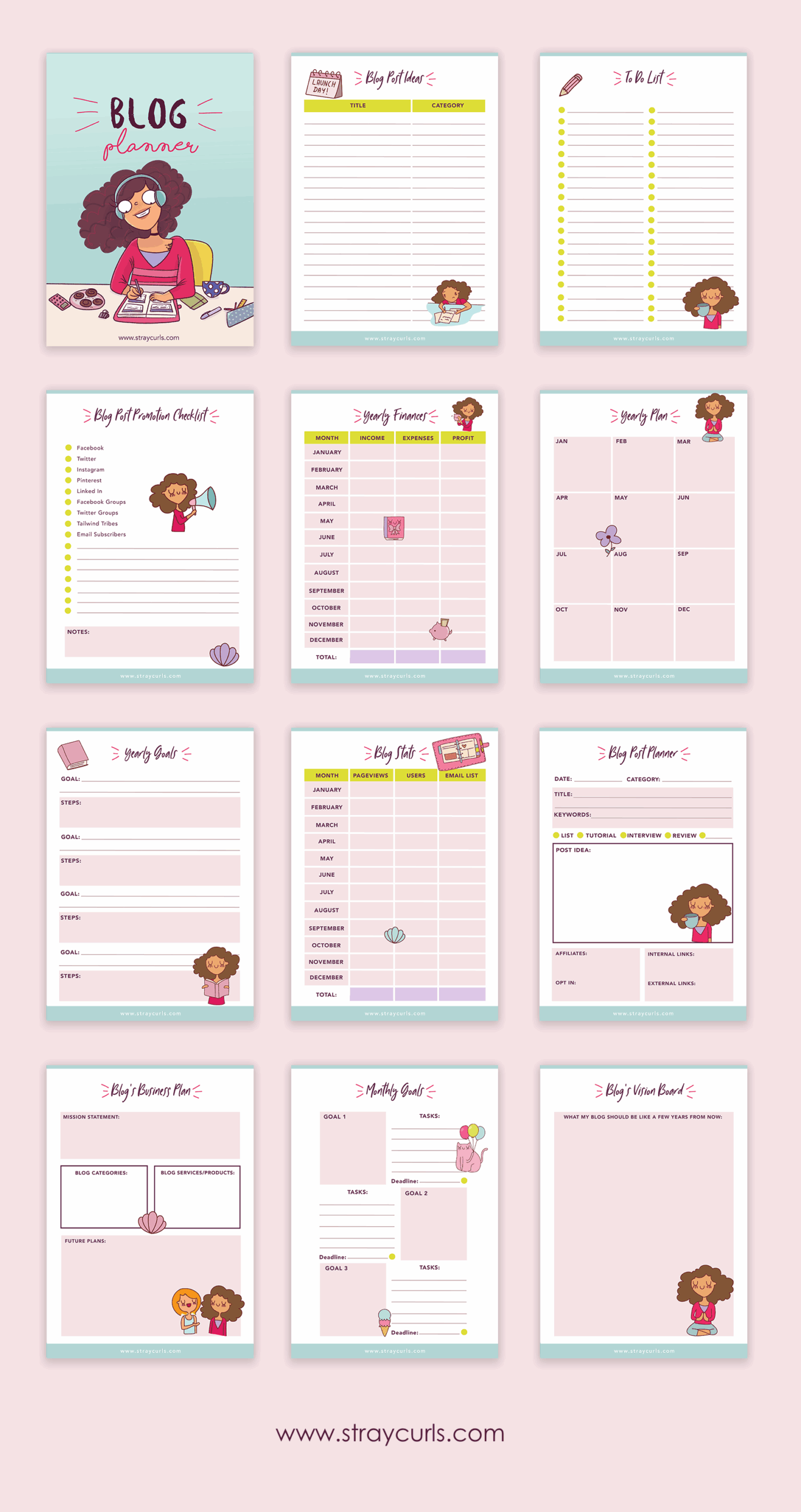 FREE Printable 2025 Blog Planner Stray Curls FREE Printable 2025 Blog Planner Stray Curls