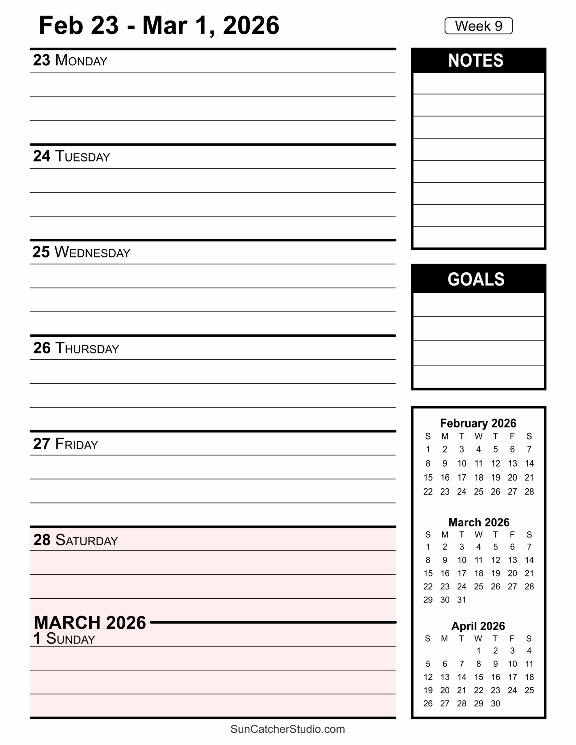 Free Printable 2026 Weekly Calendars For Easy Planning Free Printables Monograms Design Tools Patterns DIY Projects