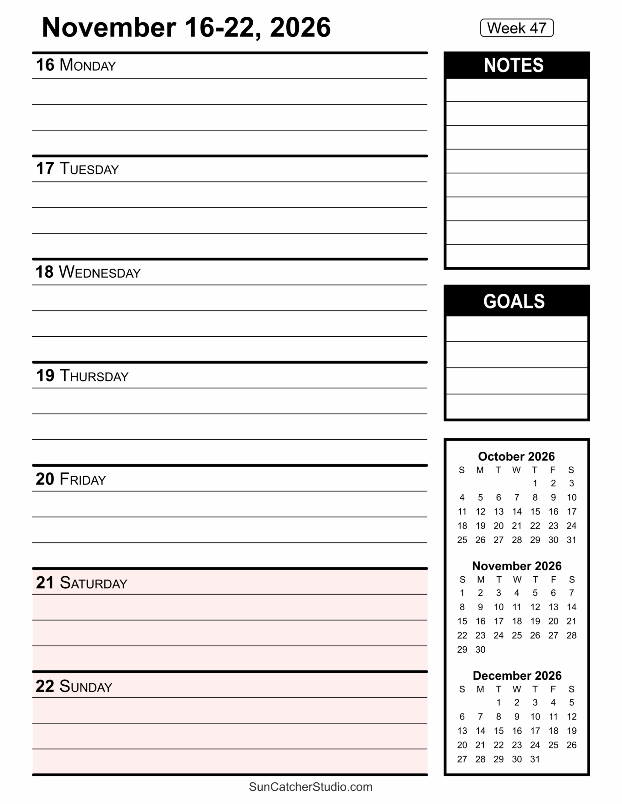 Dec 2026 Daily Schedule Calendar Printable