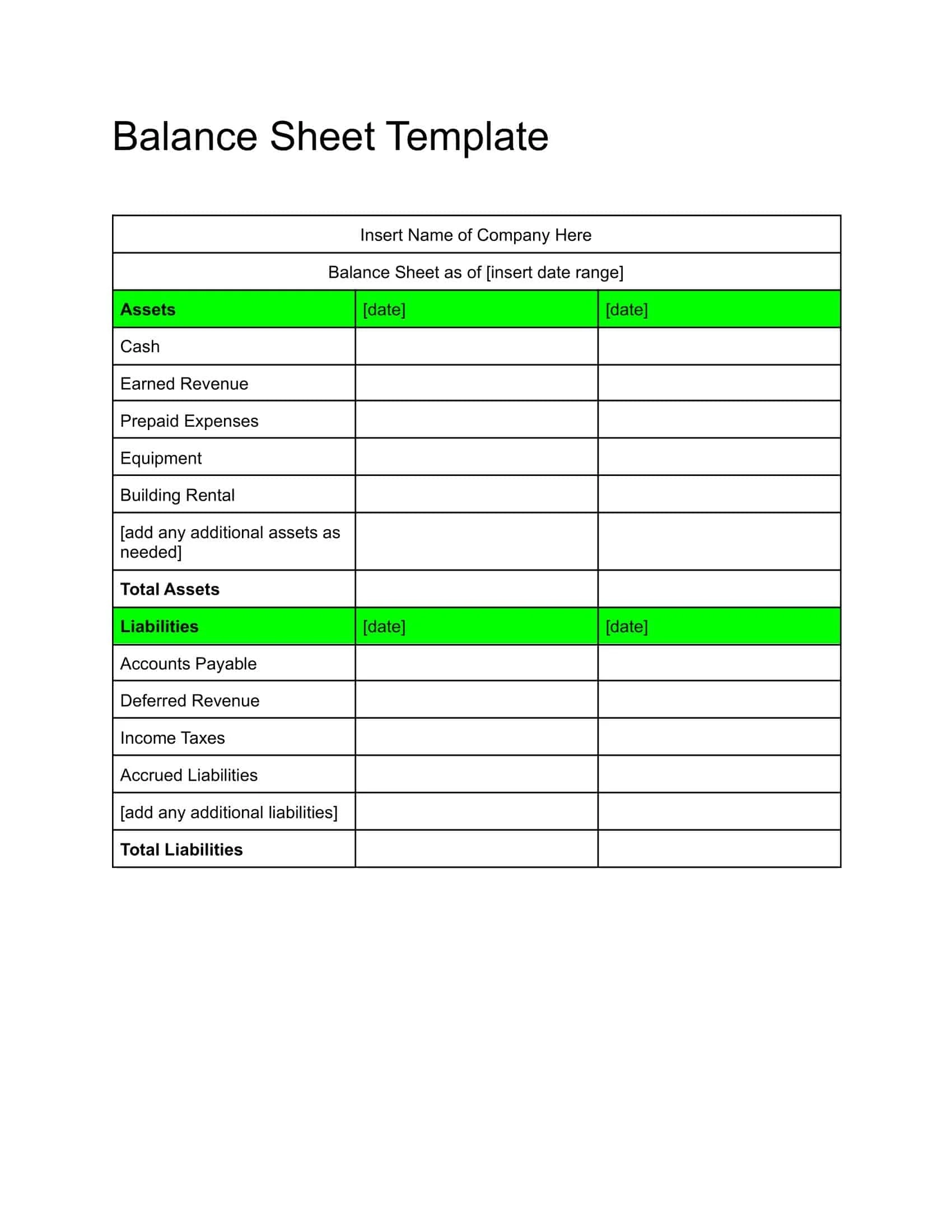 Free Printable Balance Sheet Templates Excel Word PDF  Free Printable Balance Sheet Templates Excel Word PDF