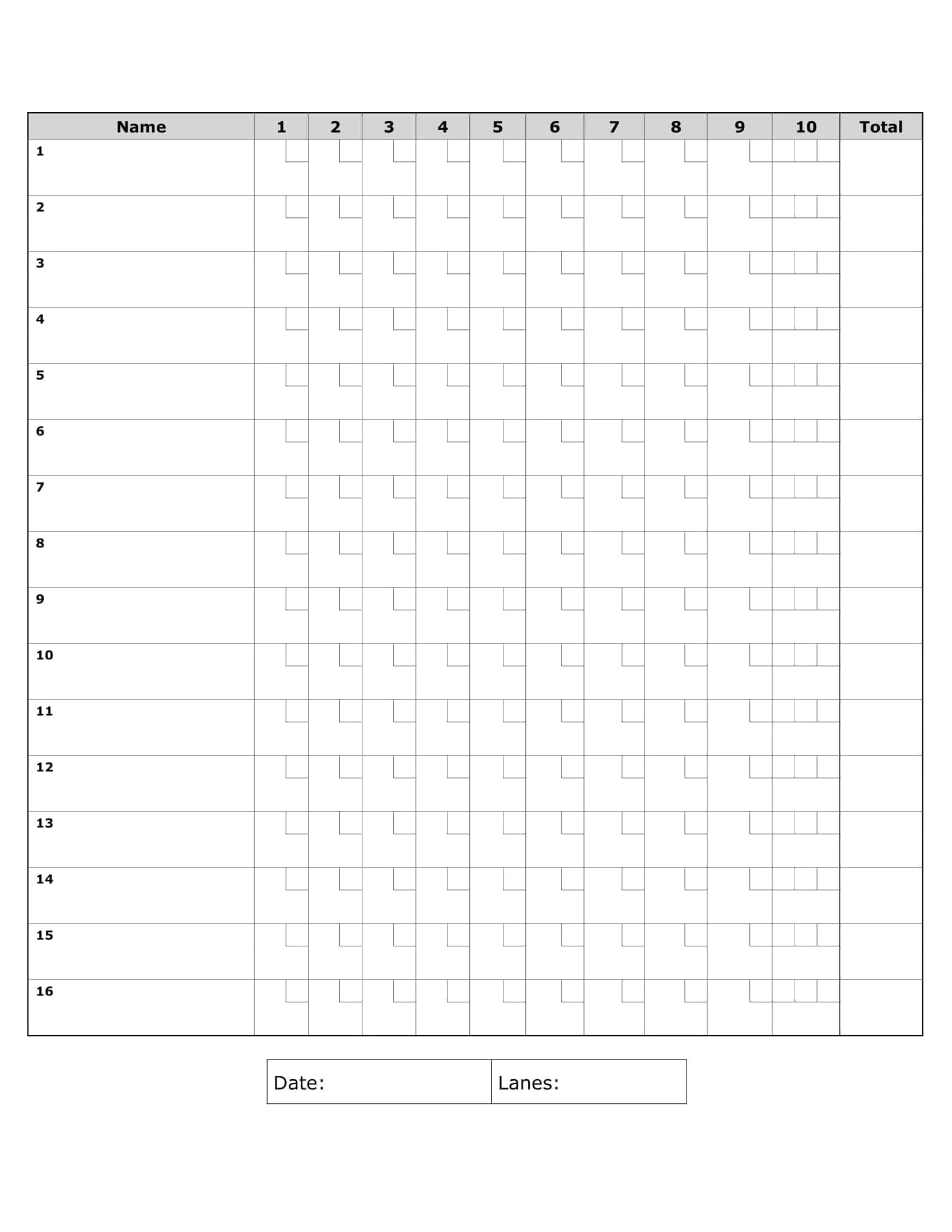 Bowling Dice Game Printable Score Sheets