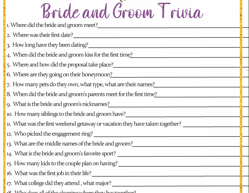 Free Printable Bride And Groom Trivia Quiz For Bridal Shower