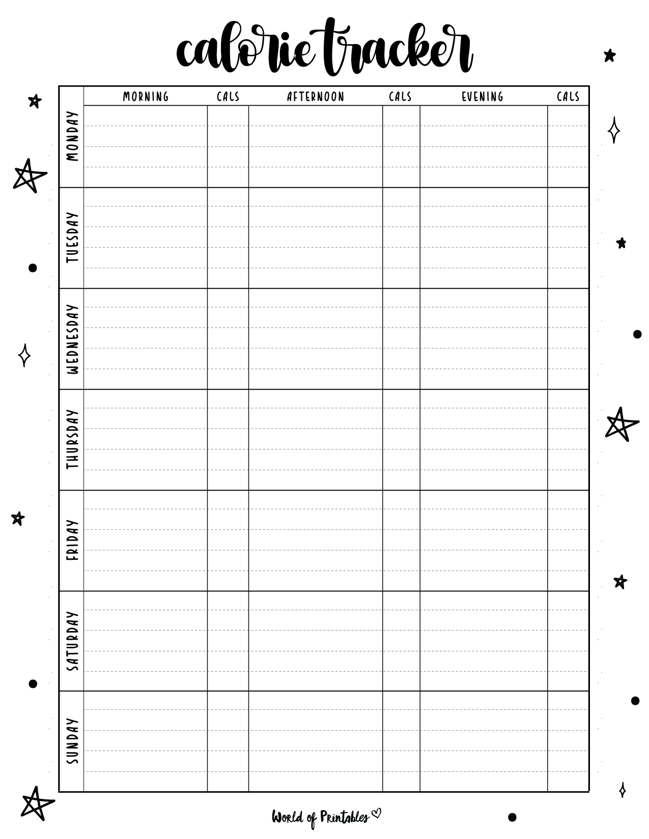 Calorie Counting Printable Calorie Chart